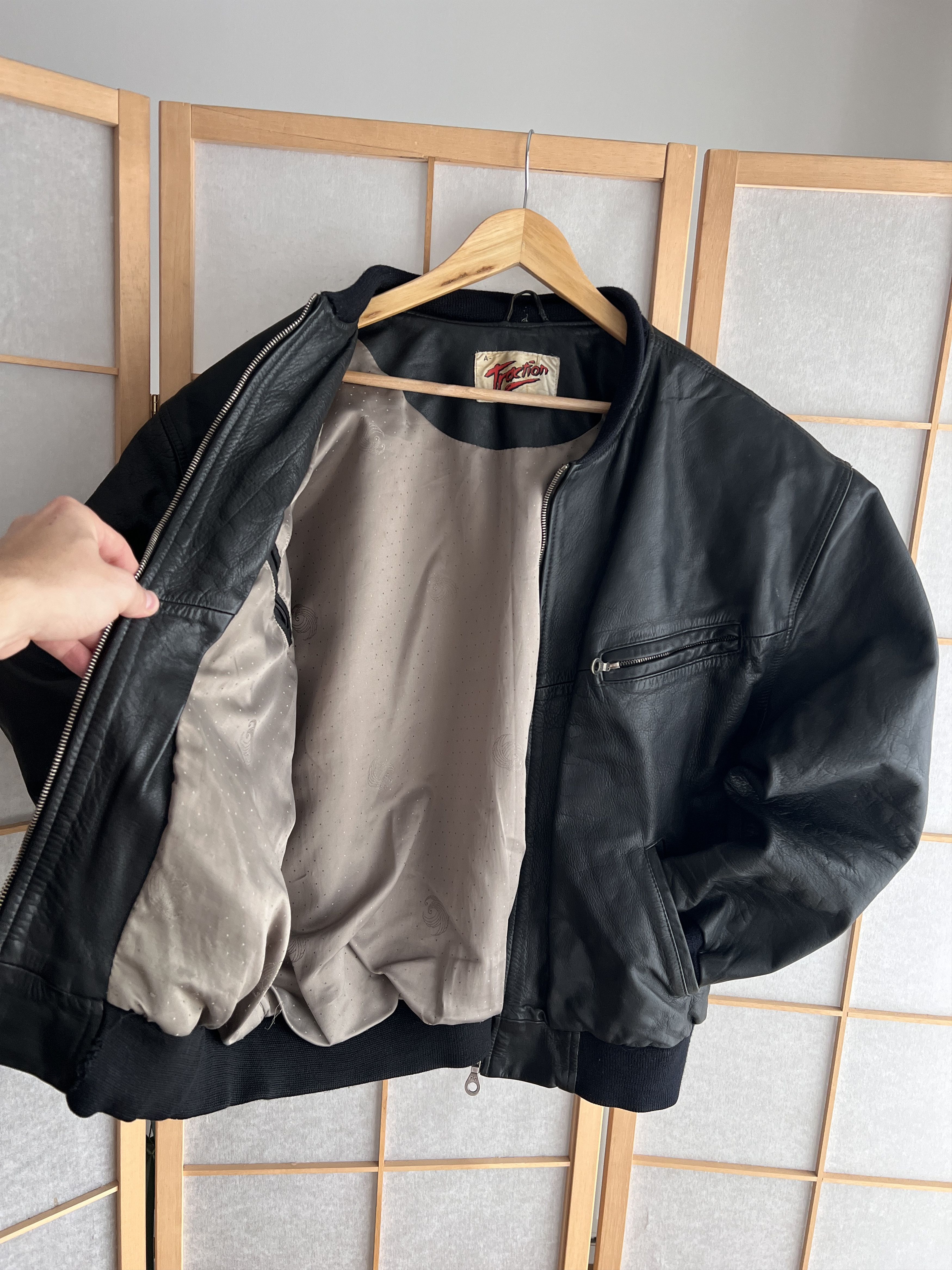 Genuine Leather VTG 1980's leather bomber jacket boxy baggy biker oversized Size US XXL / EU 58 / 5 - 12 Thumbnail