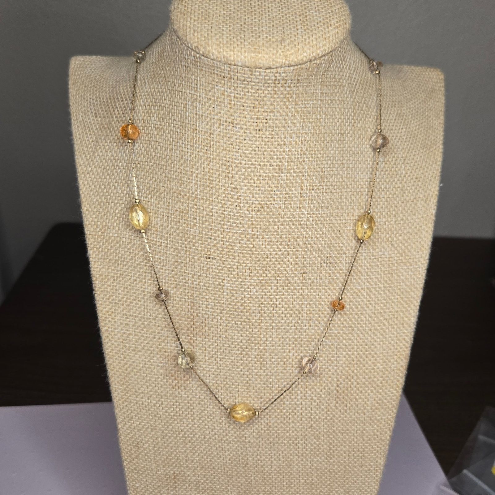 Vintage Vintage Amber Yellow Station Necklace Long Chain Boho Style Size ONE SIZE - 3 Thumbnail