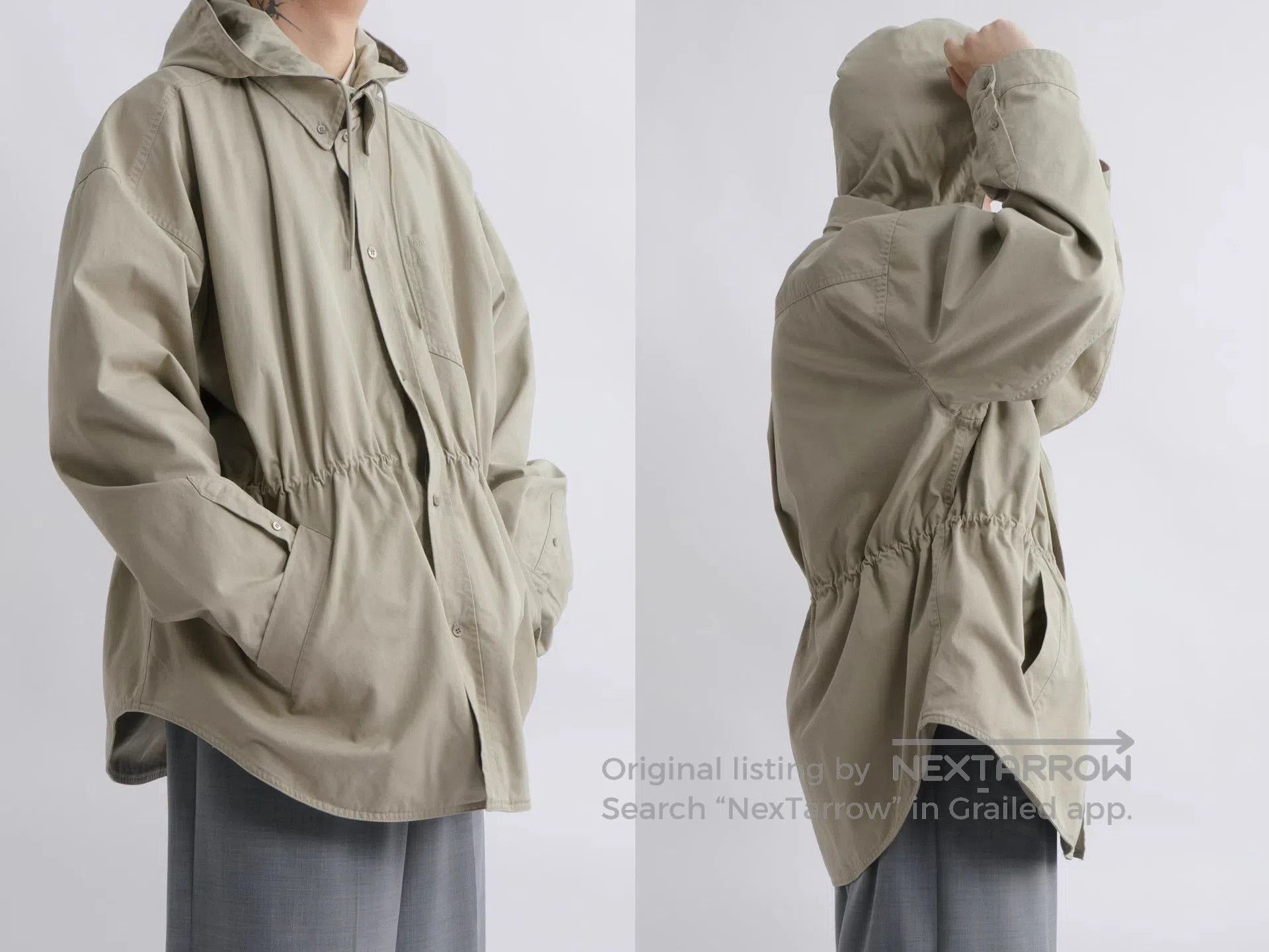 Balenciaga Beige Hooded Light Jacket with Drawstring Waist. Size US S / EU 44-46 / 1 - 2 Thumbnail