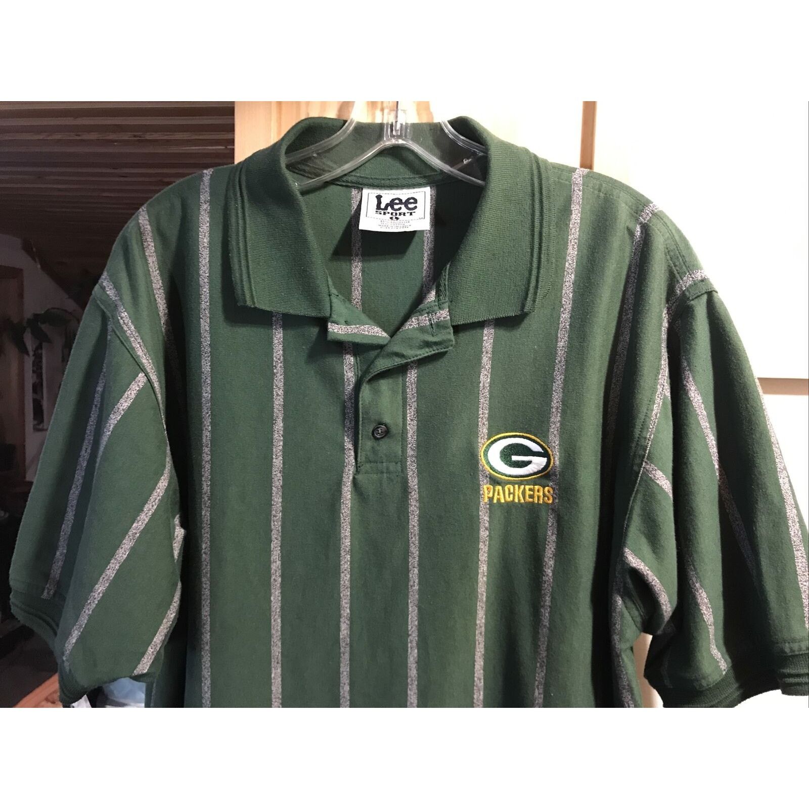 Lee Lee Sport Vintage Men’s L Green Bay Striped Cotton Poly Polo Size US L / EU 52-54 / 3 - 7 Thumbnail