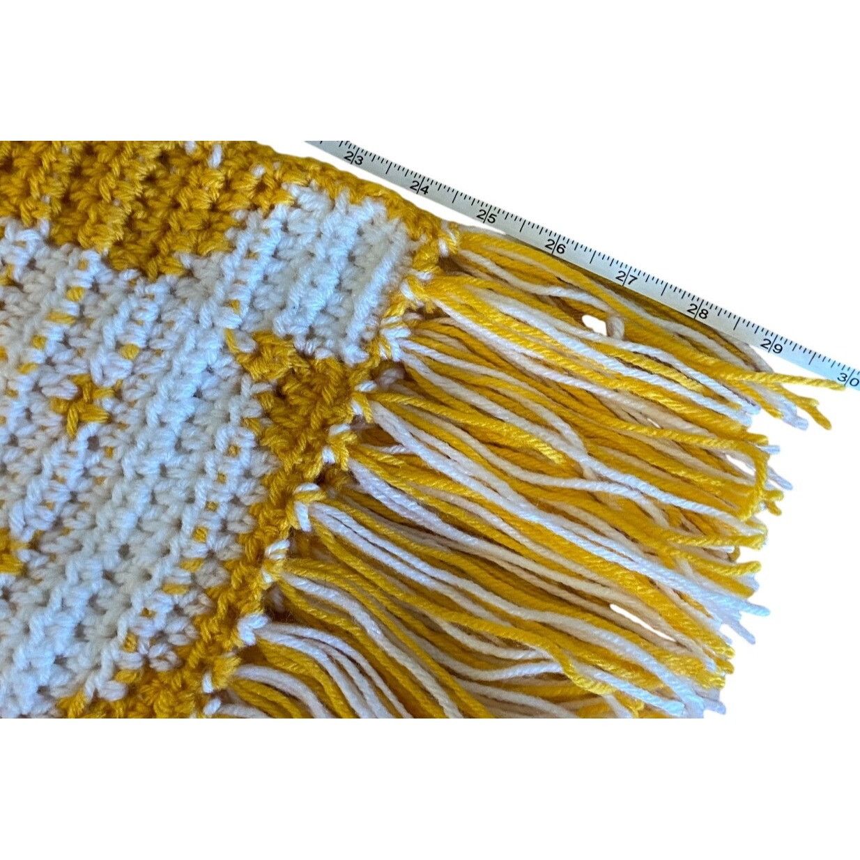 Other Handmade Crochet Winter Scarf Cat Motif Yellow/White W/5” Fr Size ONE SIZE - 11 Thumbnail