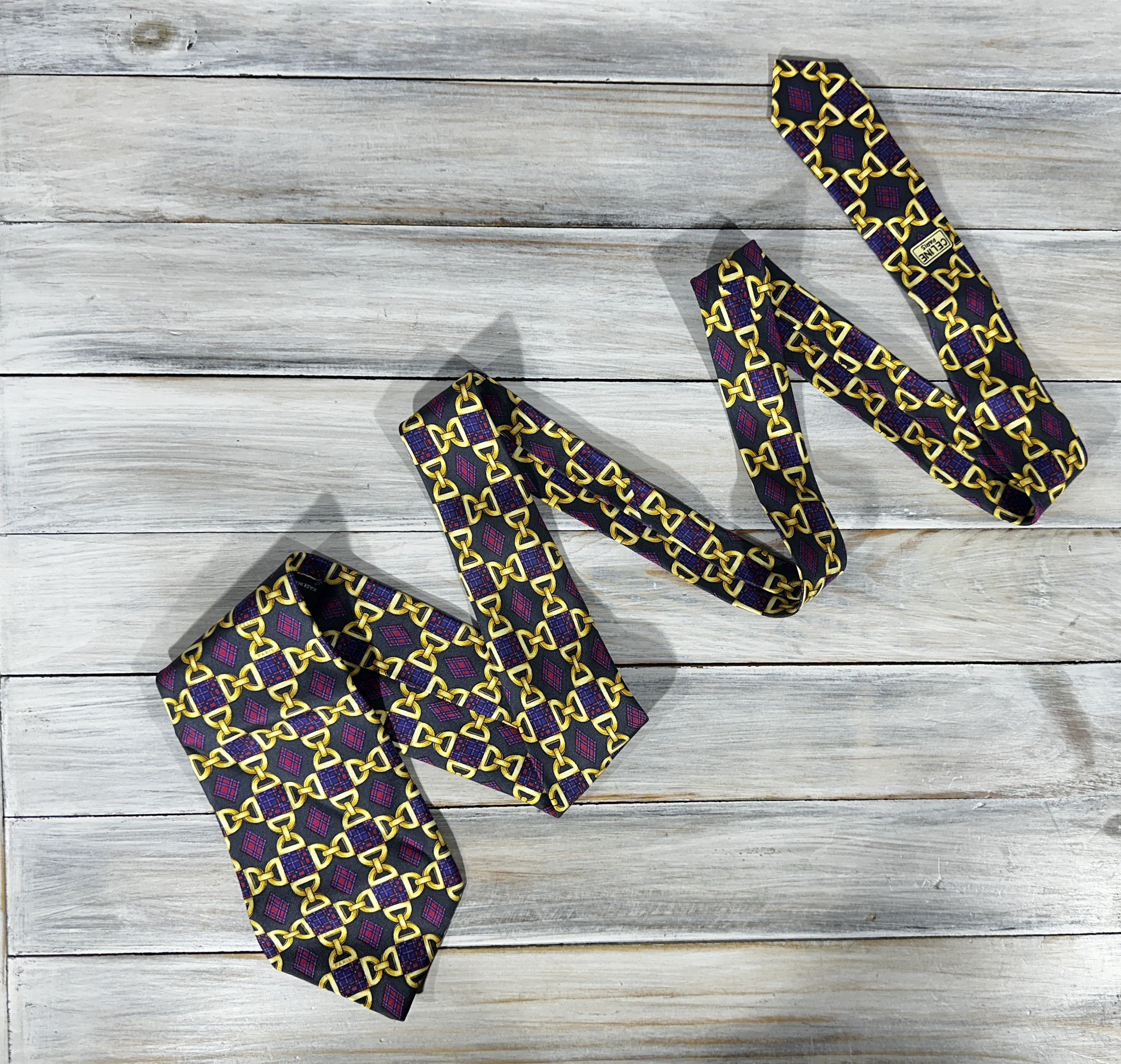Celine CELINE Paris Silk Tie Handmade Chain Theme Made In Spain Size ONE SIZE - 16 Thumbnail