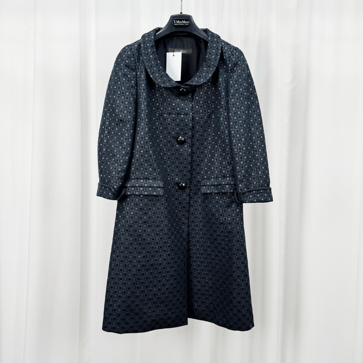 Max Mara Maxmara Black Embossed Jacquard Coat Size S / US 4 / IT 40 - 1 Thumbnail