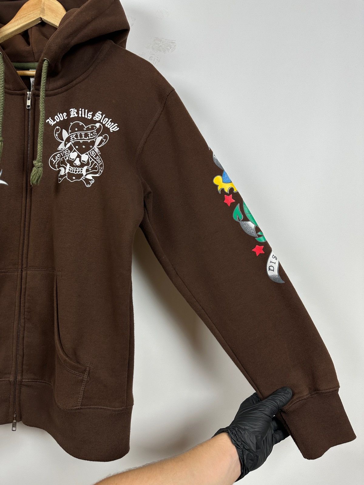 Ed Hardy Vintage Ed Hardy Rhinestones Skull Zip Up Brown Hoodie Size US M / EU 48-50 / 2 - 9 Thumbnail