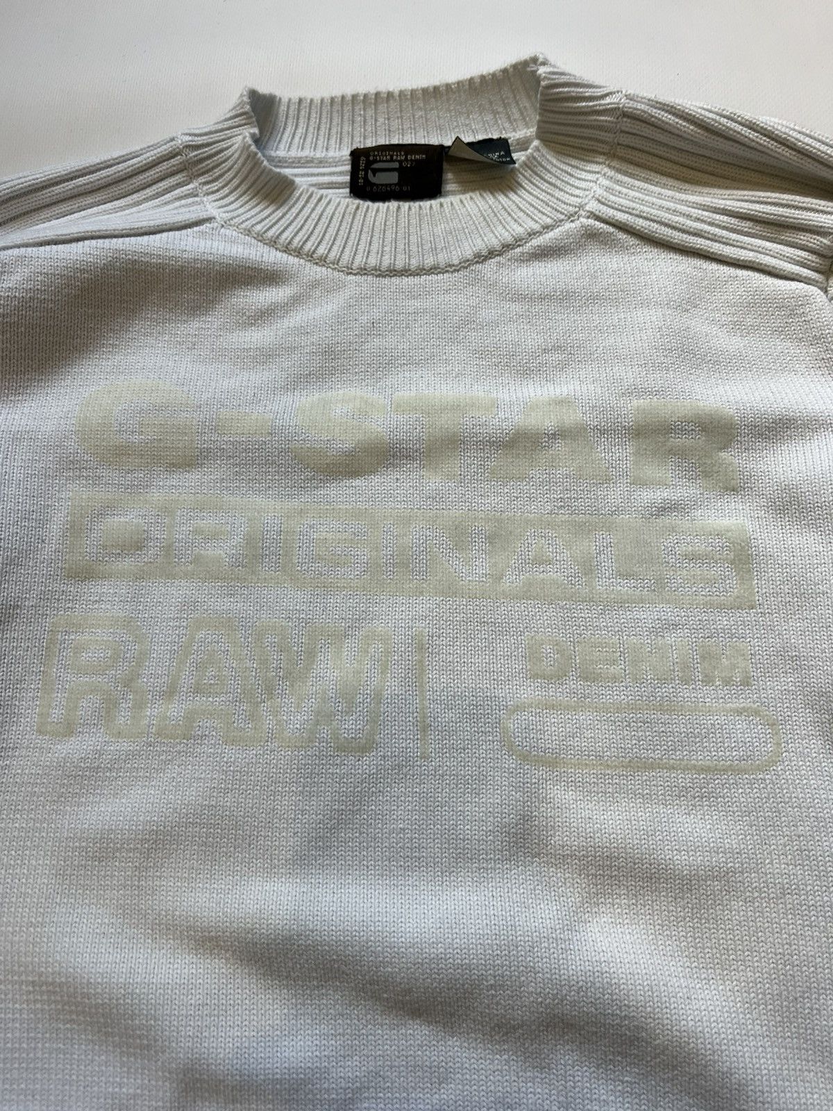 G-Star G Star Raw White Sweater Rubbed Basic Classic Size US L / EU 52-54 / 3 - 4 Thumbnail