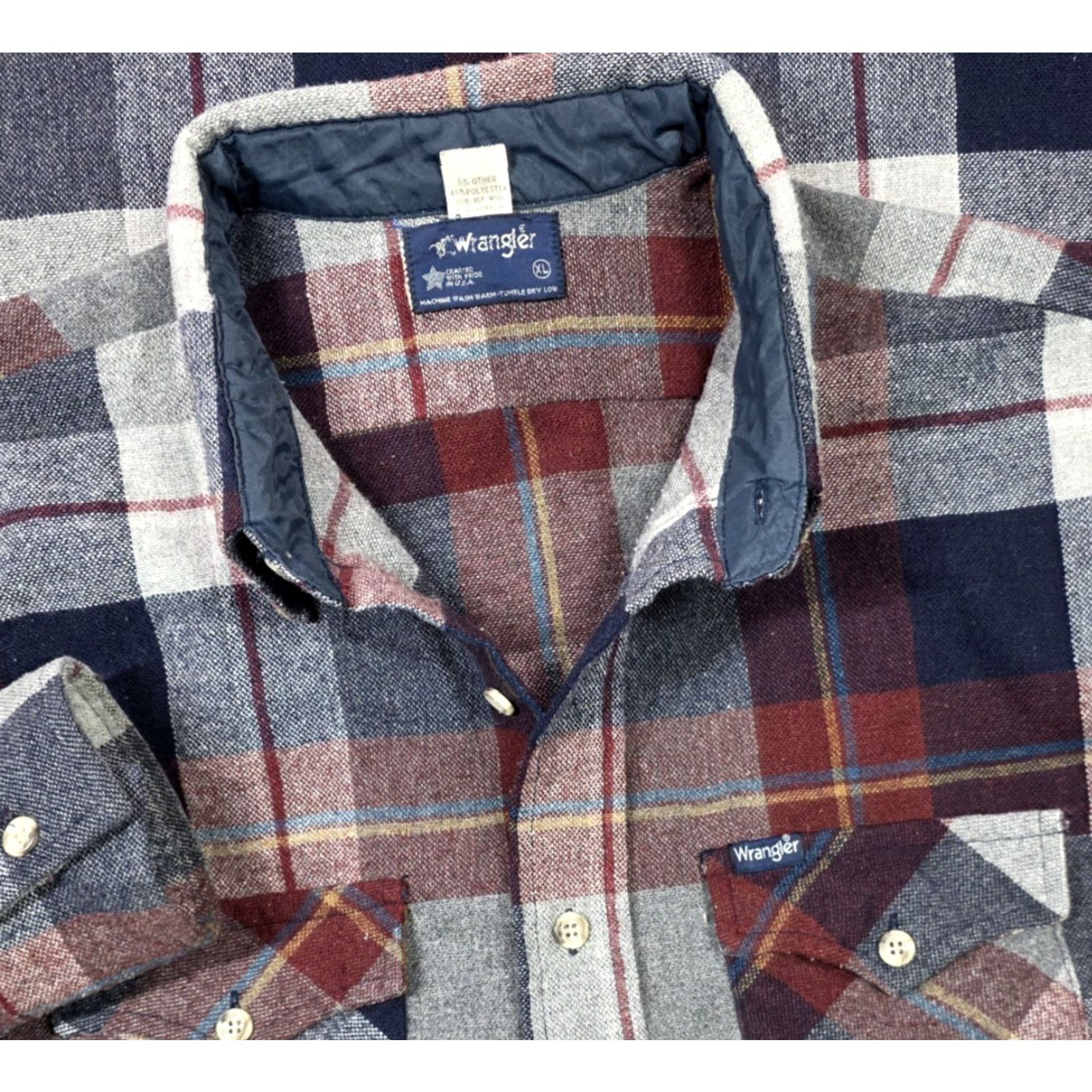 Wrangler VINTAGE Wrangler Shirt Mens XL Wool Blend Flannel Plaid Button Up USA Made 80s Size US XL / EU 56 / 4 - 3 Thumbnail