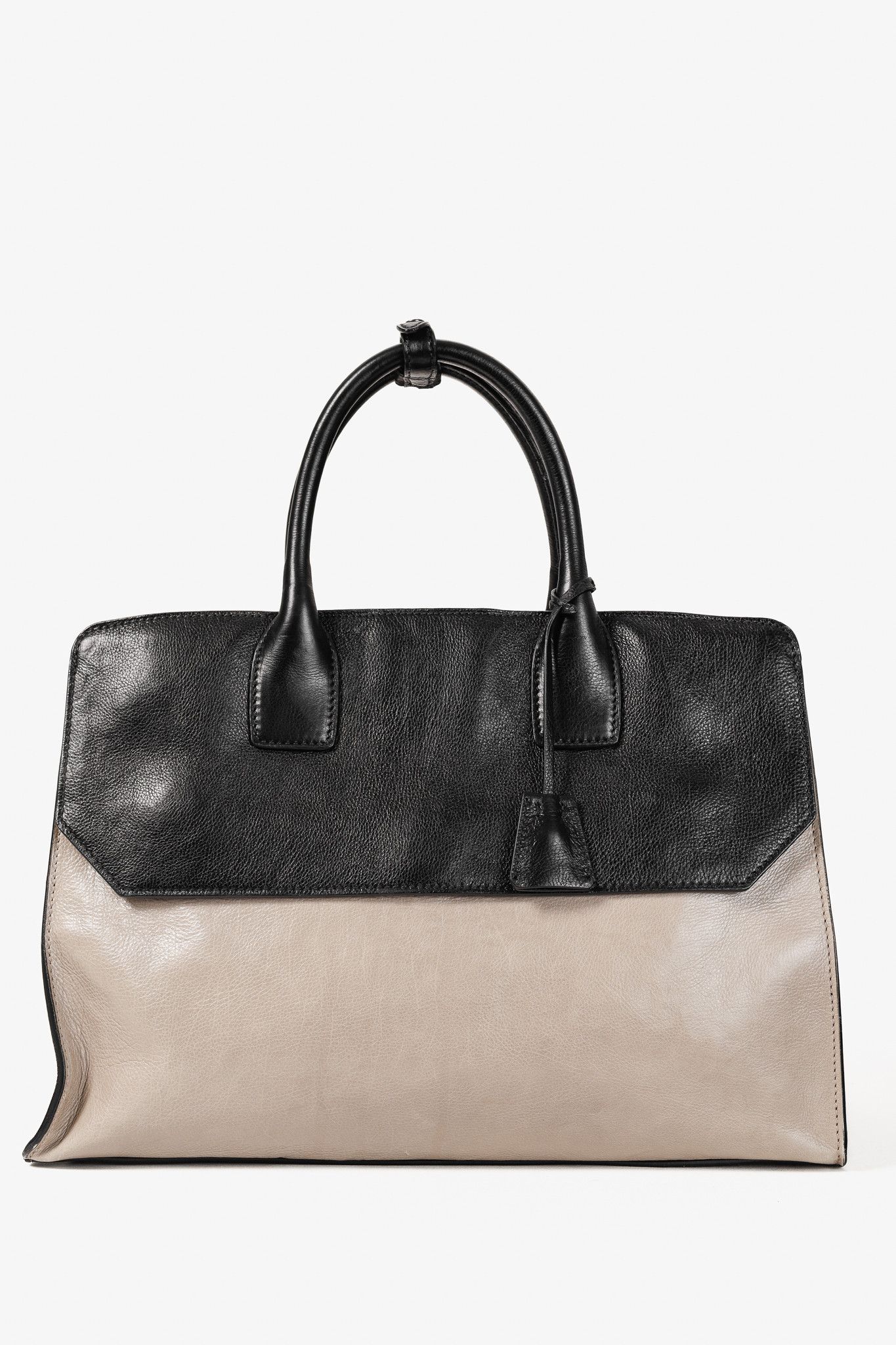 Prada Prada Pomice & Nero Glace Calf Leather Two-Tone Tote Size ONE SIZE - 4 Thumbnail