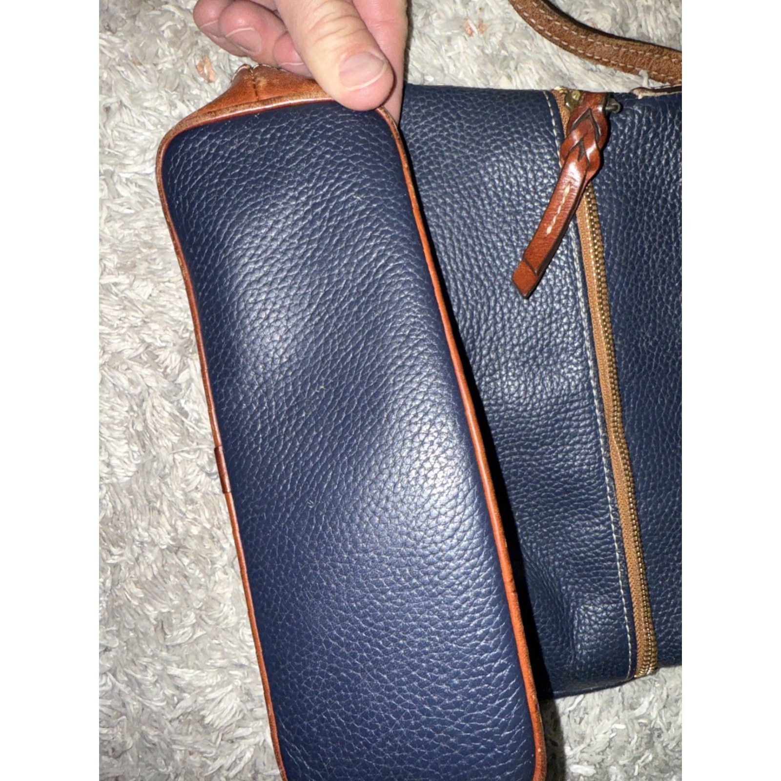 Dooney & Bourke Dooney & Bourke Purse Crossbody Crossbody Bag Navy Brown Leather 10”x12” USA Women Medium Size ONE SIZE - 6 Thumbnail