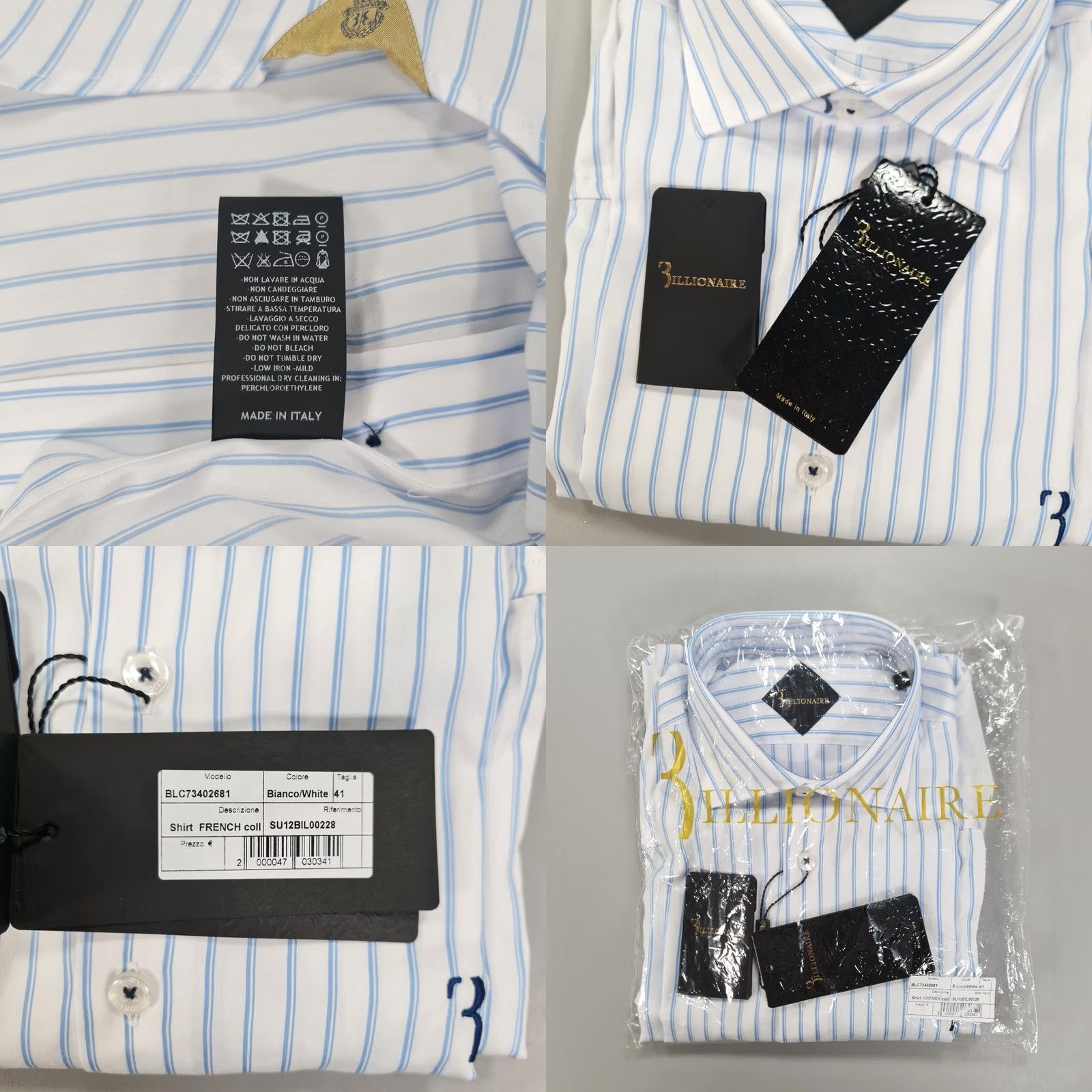 Vintage Billionaire Couture Mens Shirt Striped Blue White 16 Cotton Button Up Long Sleeve Collared Regular Fit Gift? Size US L / EU 52-54 / 3 - 9 Thumbnail