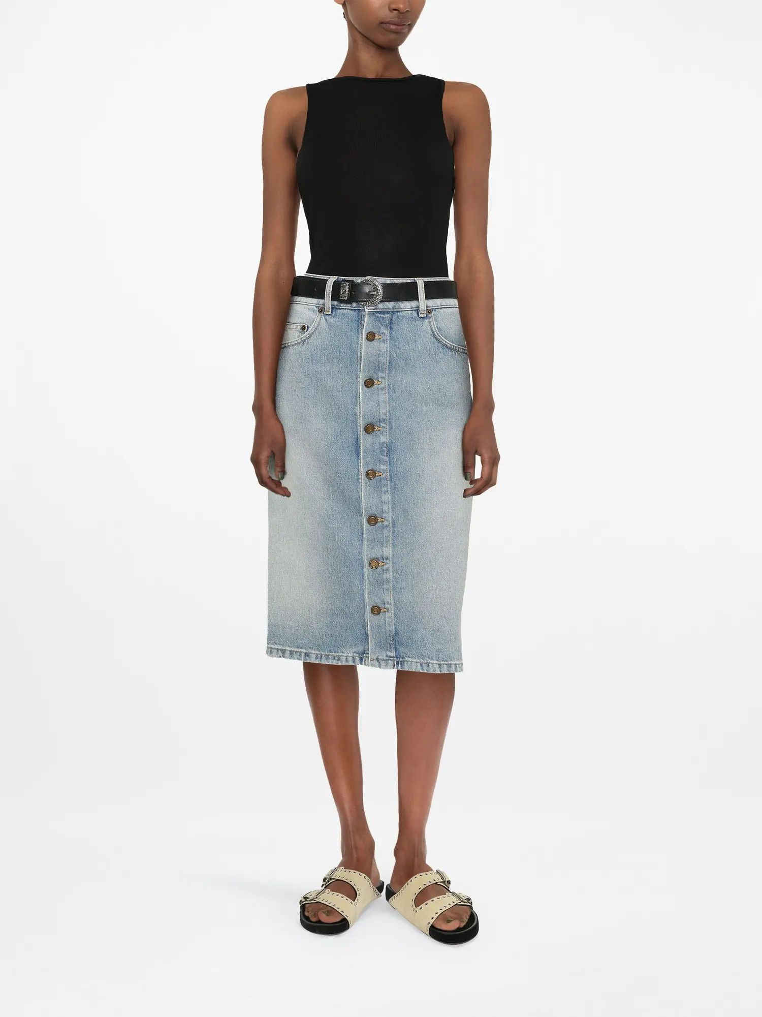 Saint Laurent Paris o1s1wg111024 Midi Skirt in Pasadena Denim in Blue Size 26" / US 2 / IT 38 - 2 Thumbnail