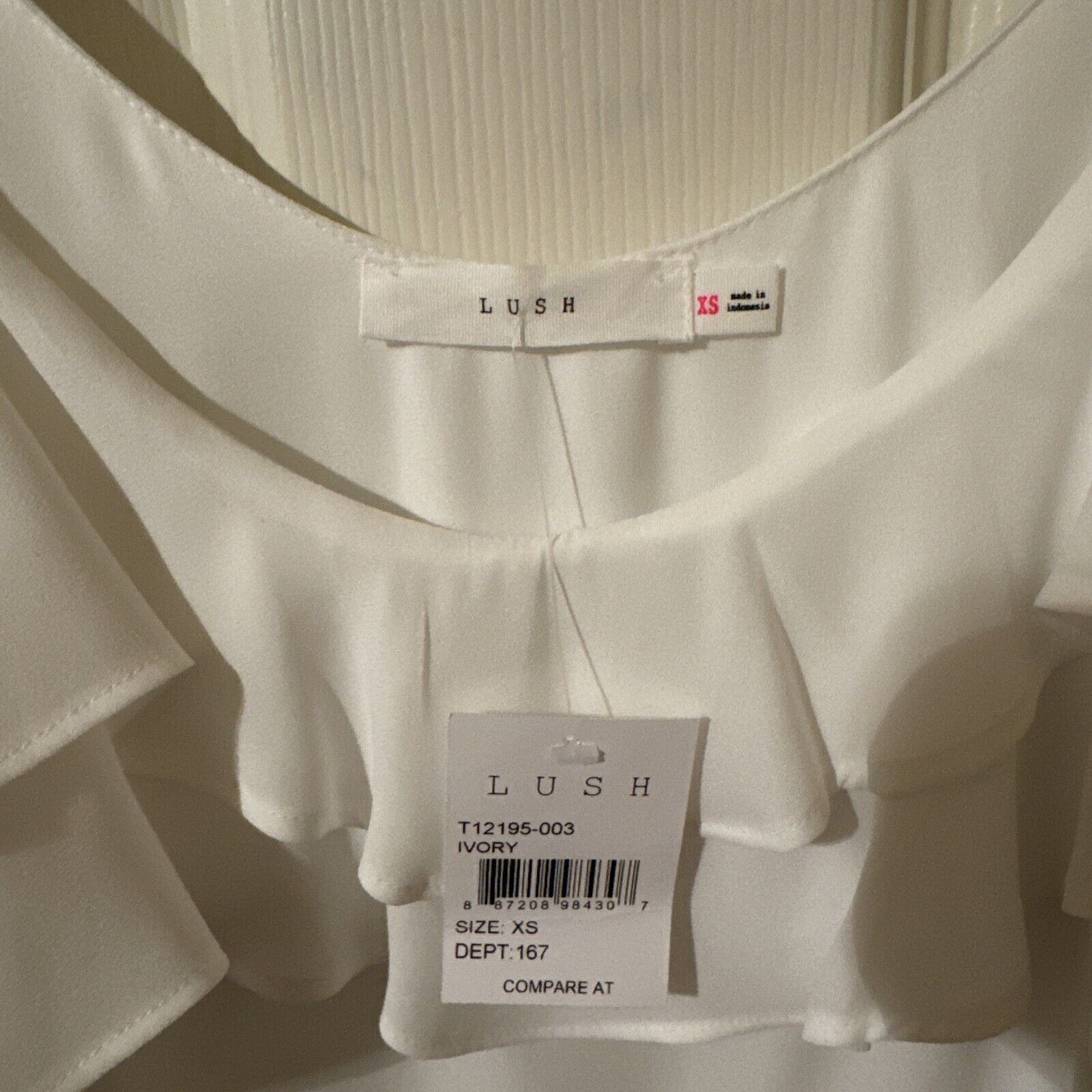 Other Lush Women Strappy Sleeveless Ivory/White Ruffle Blouse, XS Size XS / US 0-2 / IT 36-38 - 2 Thumbnail