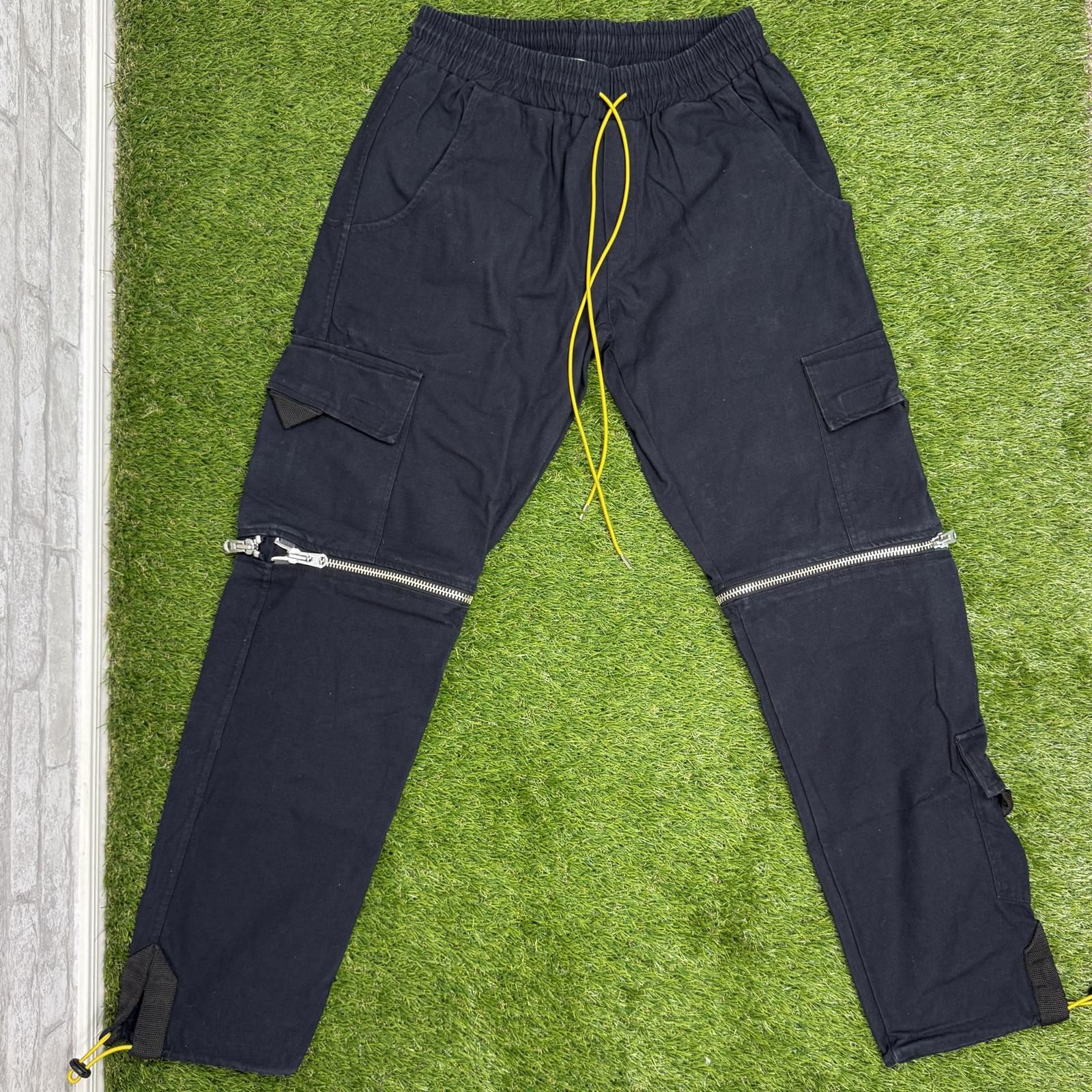 Genetic Manipulation Shinichiro Kuriya Black Cargo Jogger Pants w/ Yellow Drawstrings & Zippers Size US 28 / EU 44 - 2 Thumbnail