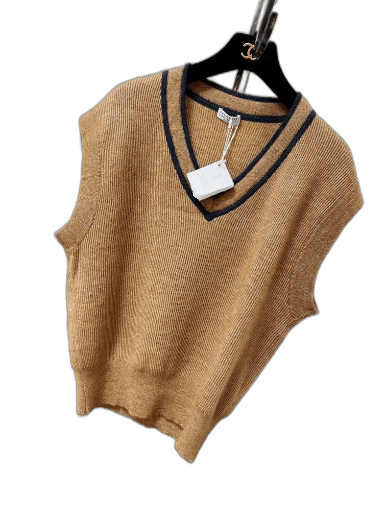 Brunello Cucinelli V-Neck Camel Knit Vest