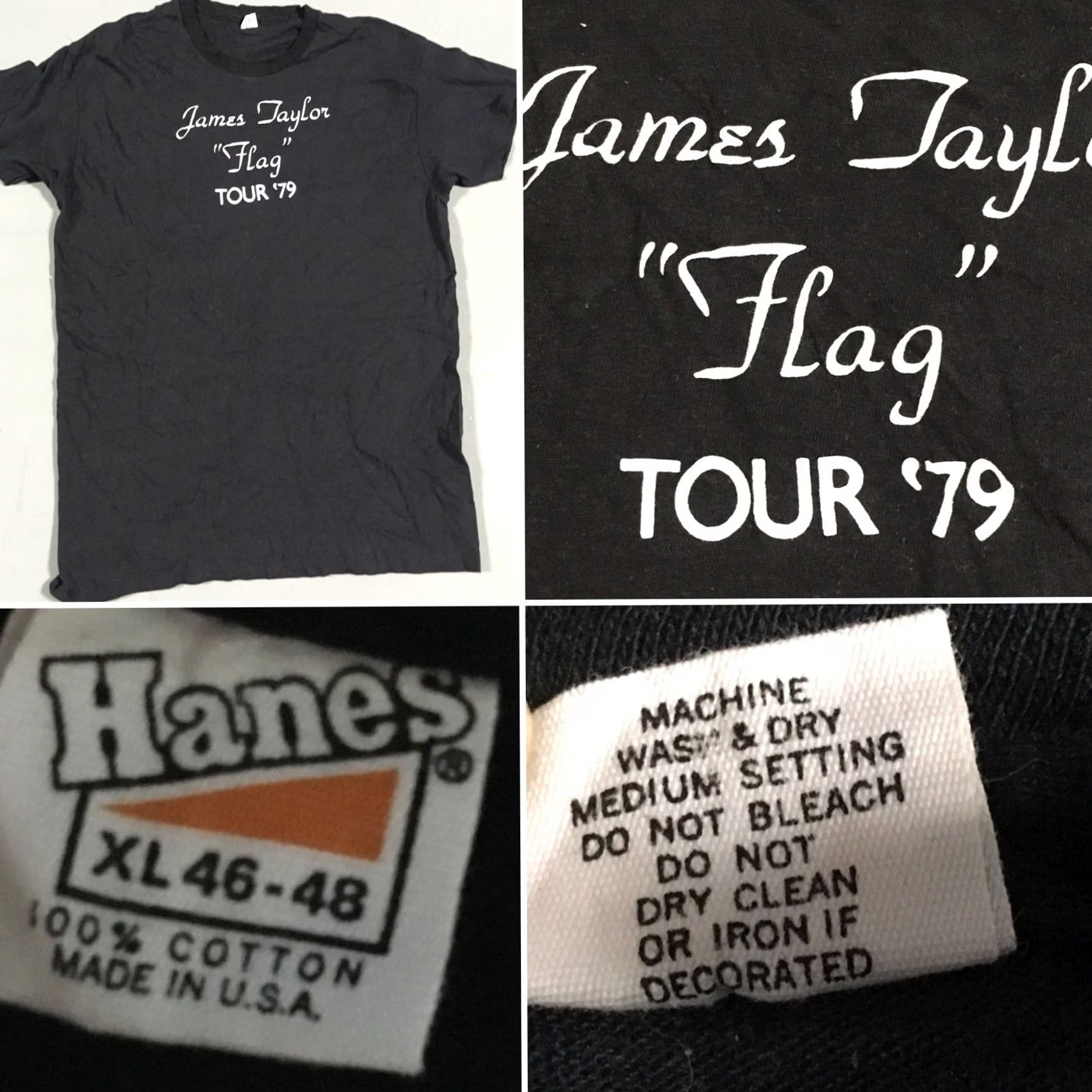 Hanes VINTAGE James Taylor “Flag” Tour ’79 T-Shirt XL Men Black 1970s 1979 Hanes Graphic Tee Concert Tee Size US XL / EU 56 / 4 - 2 Thumbnail