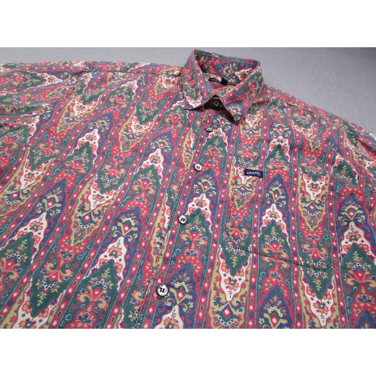 Guess VINTAGE GUESS Shirt Mens Medium Red Geometric Pattern Long Sleeve Button Up 90s Retro Casual Size US M / EU 48-50 / 2 - 2 Thumbnail
