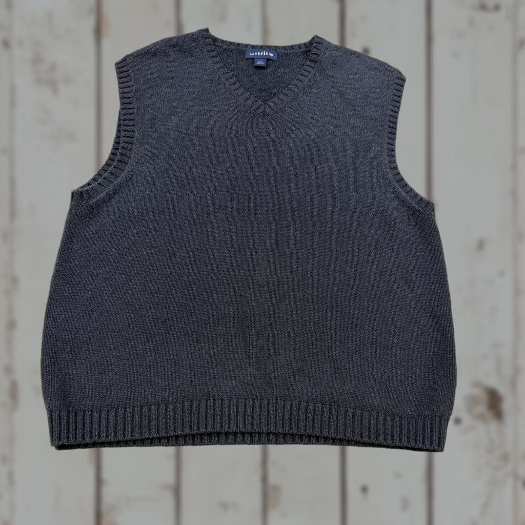 Lands' End Lands End Mens Large Gray V-Neck Sweater Vest Knit Classic Casual Pullover Sturdy Knit-Top Size US L / EU 52-54 / 3 - 1 Thumbnail
