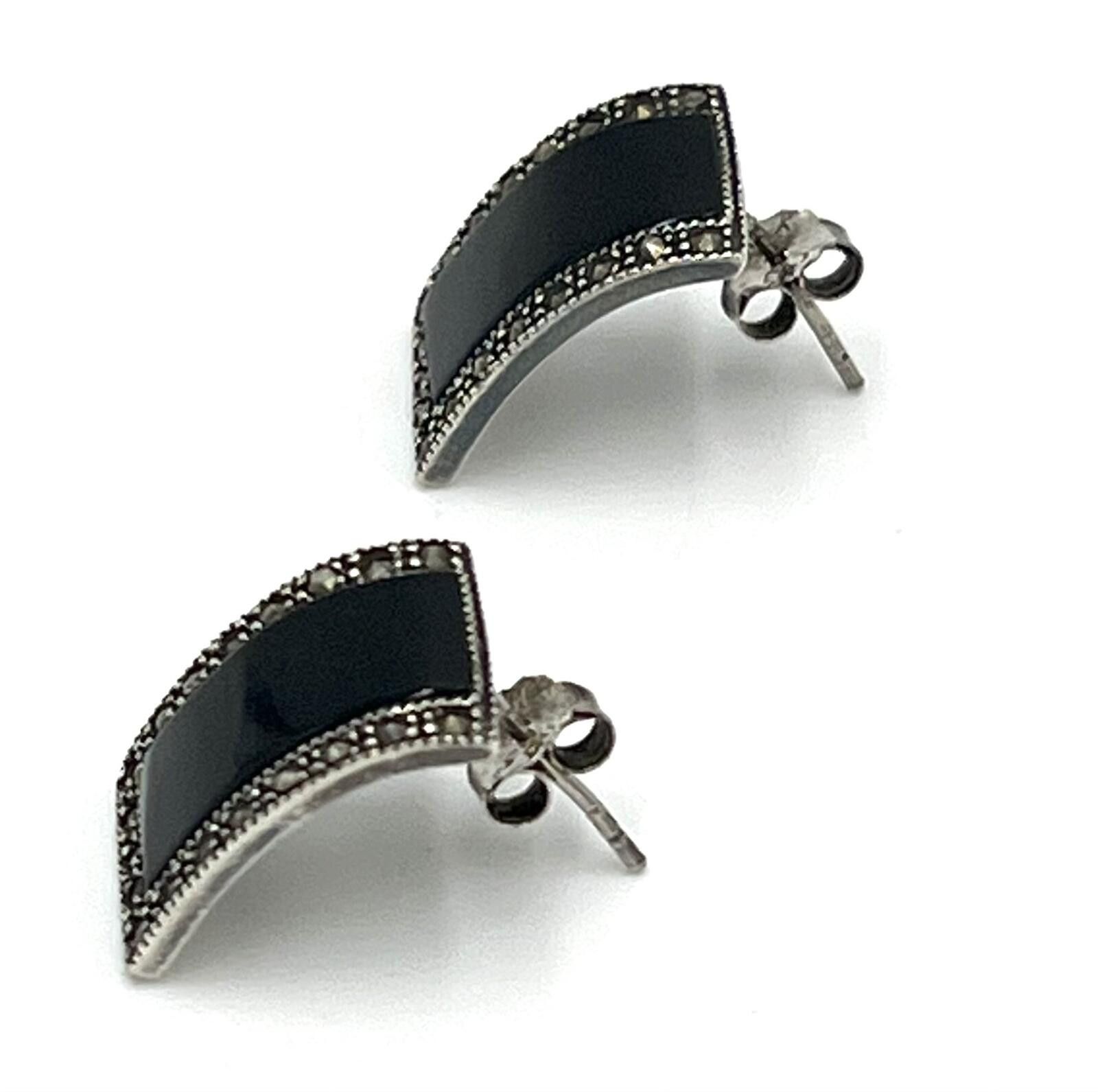 Other Vintage Marsala Sterling Silver Onyx Marcasite Earrings Size ONE SIZE - 2 Thumbnail