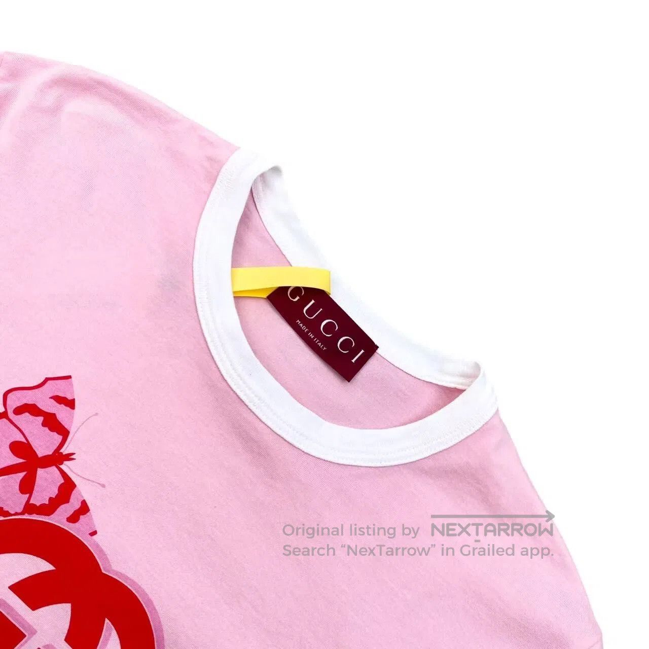 Gucci Guicci 24SS pink butterfly logo embroidered short sleeves| Size M / US 6-8 / IT 42-44 - 3 Thumbnail