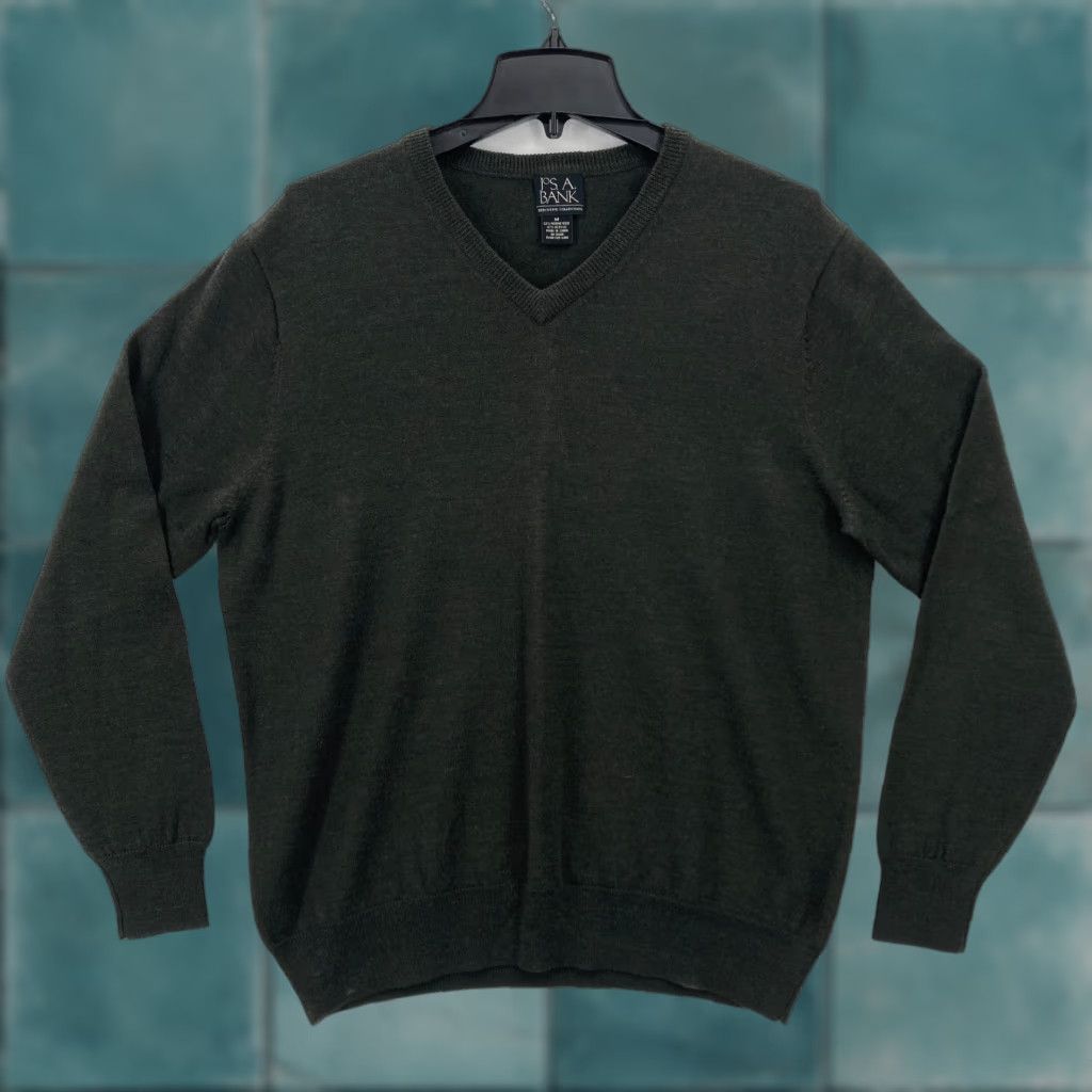 Jos. A. Bank Jos. A. Bank Merino Wool Blend Sweater Mens Medium Dark Green Long Sleeve V Neck Size US M / EU 48-50 / 2 - 1 Thumbnail