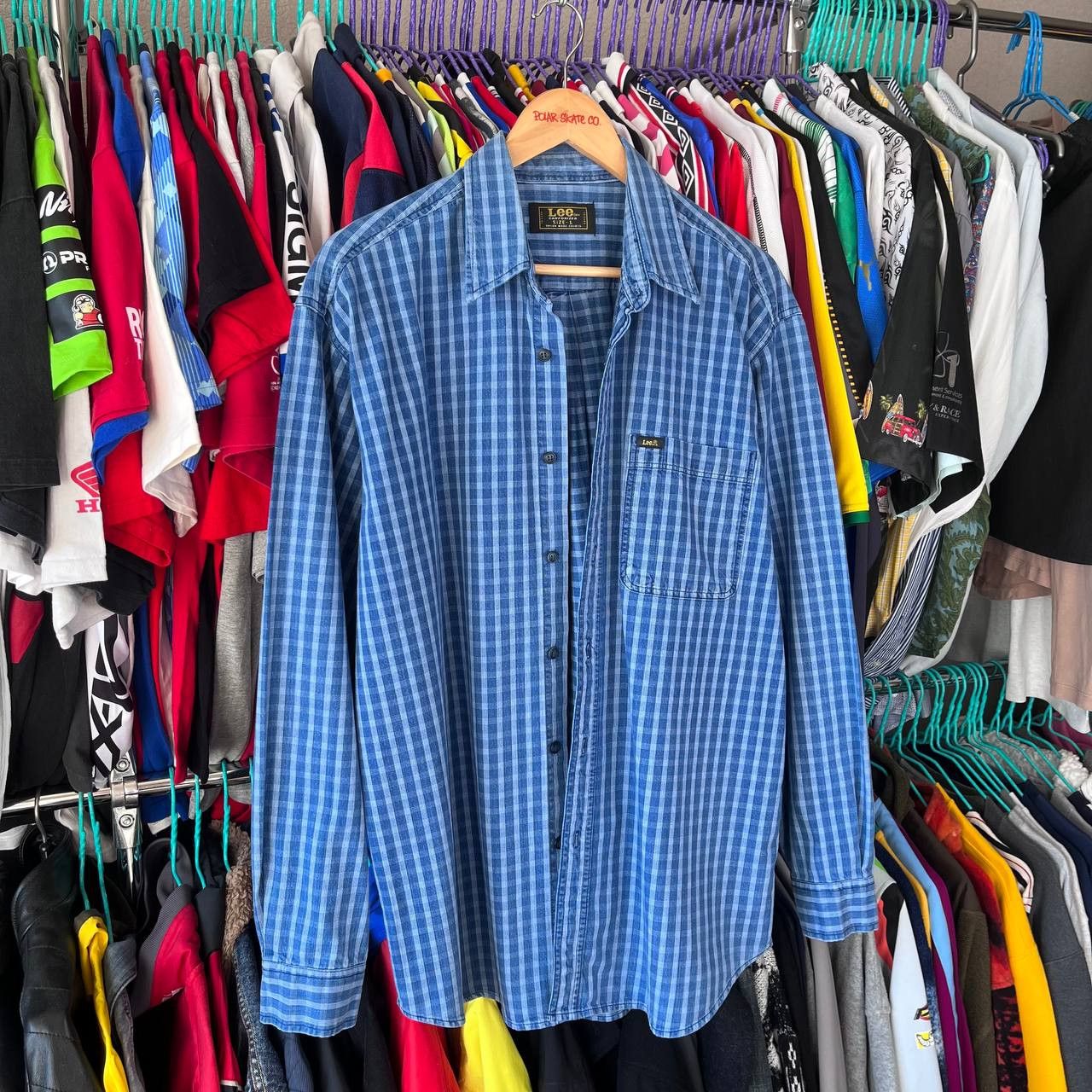 Lee 80s Lee Union Made Blue Denim Checkered Button Shirt Size US L / EU 52-54 / 3 - 3 Thumbnail