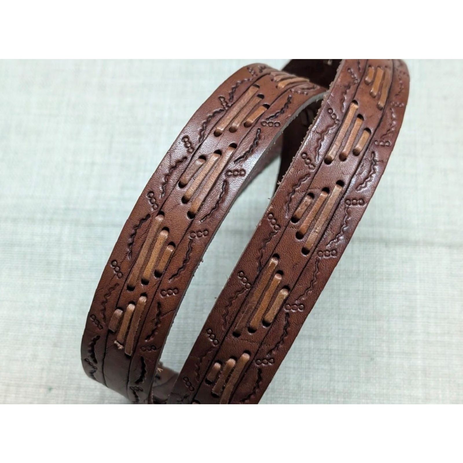 Vintage VINTAGE Handcrafted western belt Tooled cowhide leather 42 belt 1-1/2" brown Men's Casual Cowboy Belt Size 42 - 6 Thumbnail