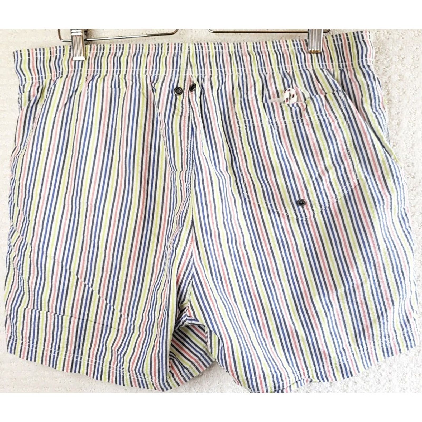 Lands' End Lands' End Men's Swim Trunks Board Shorts Blue Striped Lined L 36-38 Multicolor Beach Classic Mens Size US 33 - 6 Thumbnail