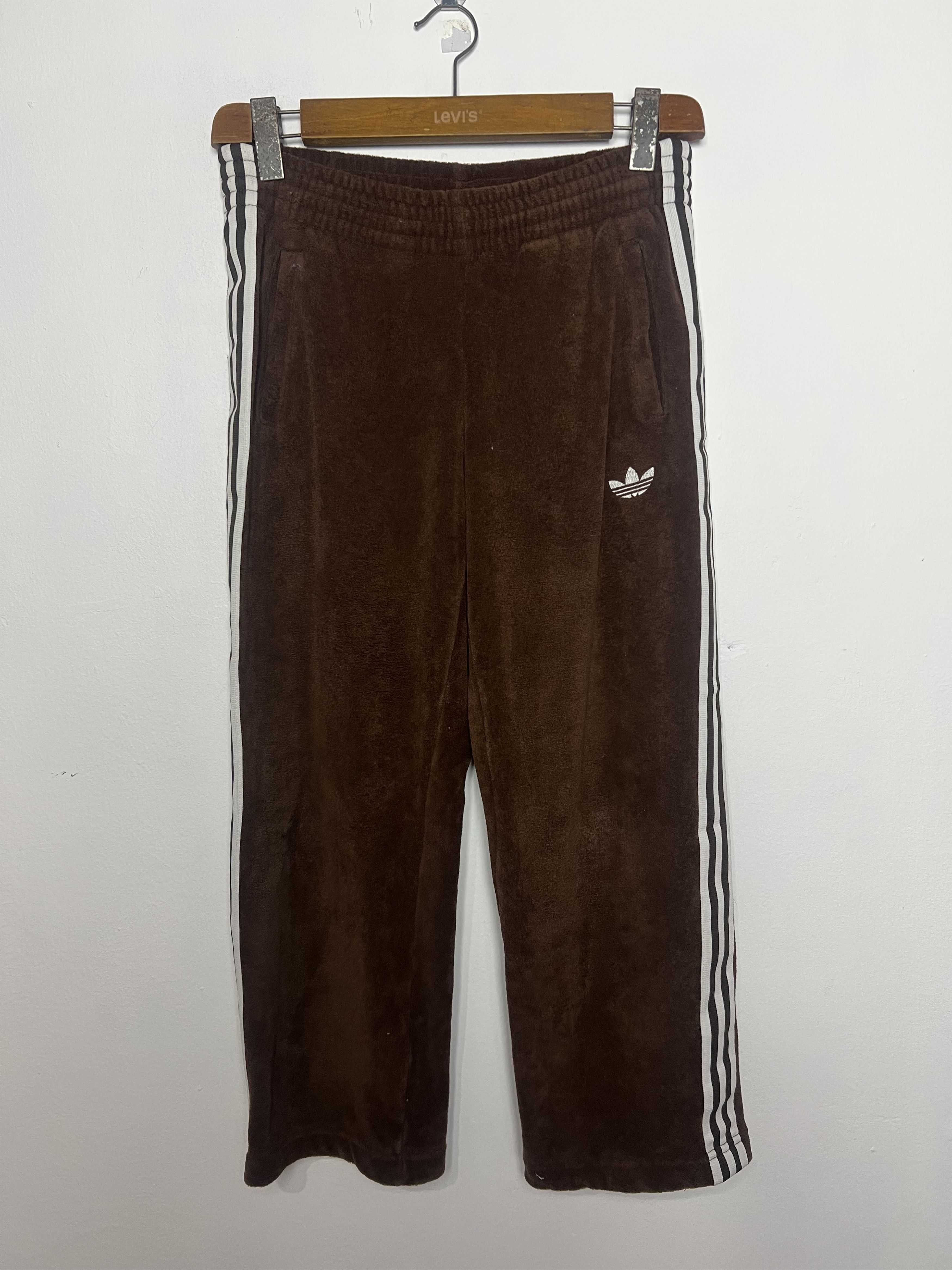 Adidas Vintage Adidas Brown Velour Striped Japan Made Track Pant Size US 29 - 1 Thumbnail