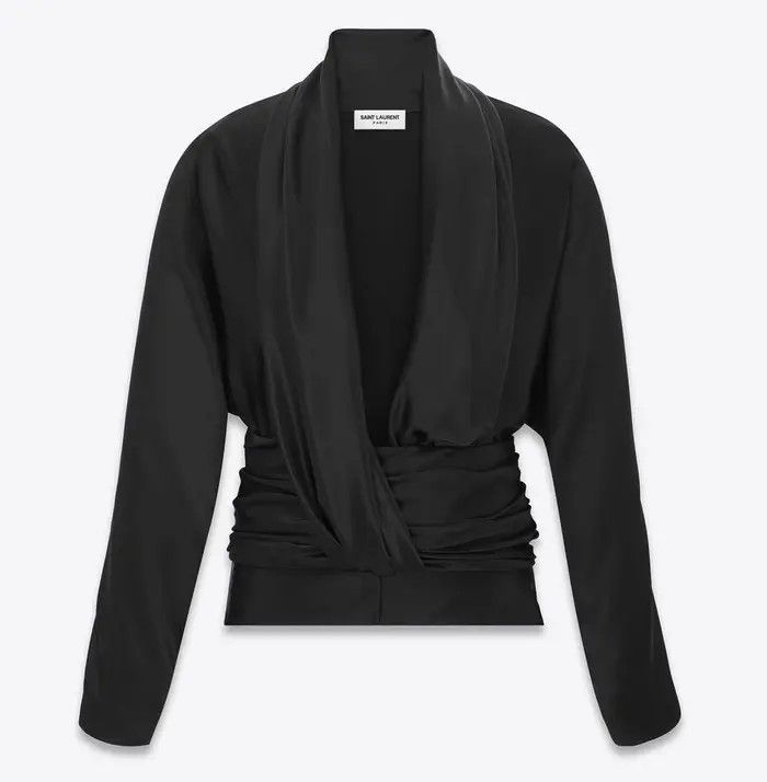o1bcso1str0325 Draped Blouse In Satin Crepe in Black