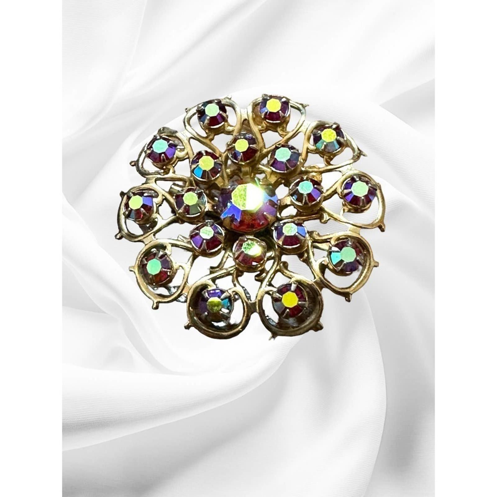 Designer Beautiful Aurora Borealis Gold Toned Brooch Size ONE SIZE - 3 Thumbnail