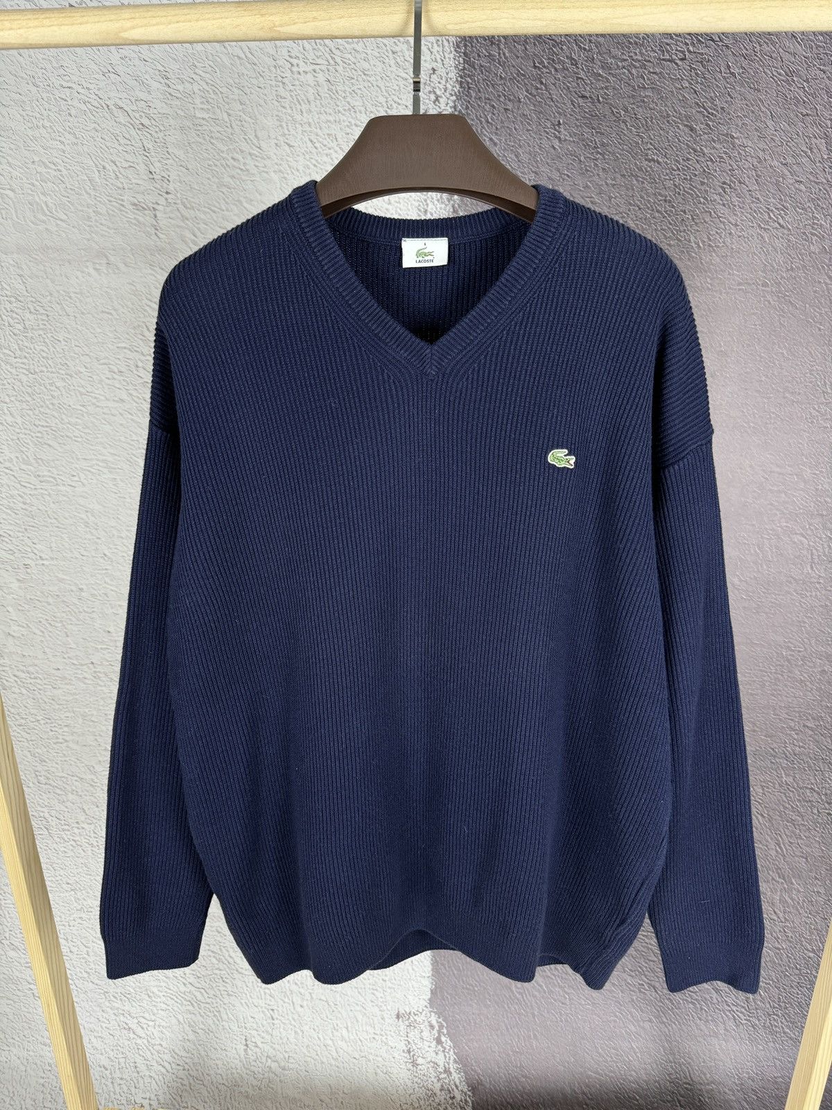 Lacoste × Vintage Lacoste vintage v-neck ribbed sweater pullover Size US XL / EU 56 / 4 - 2 Thumbnail