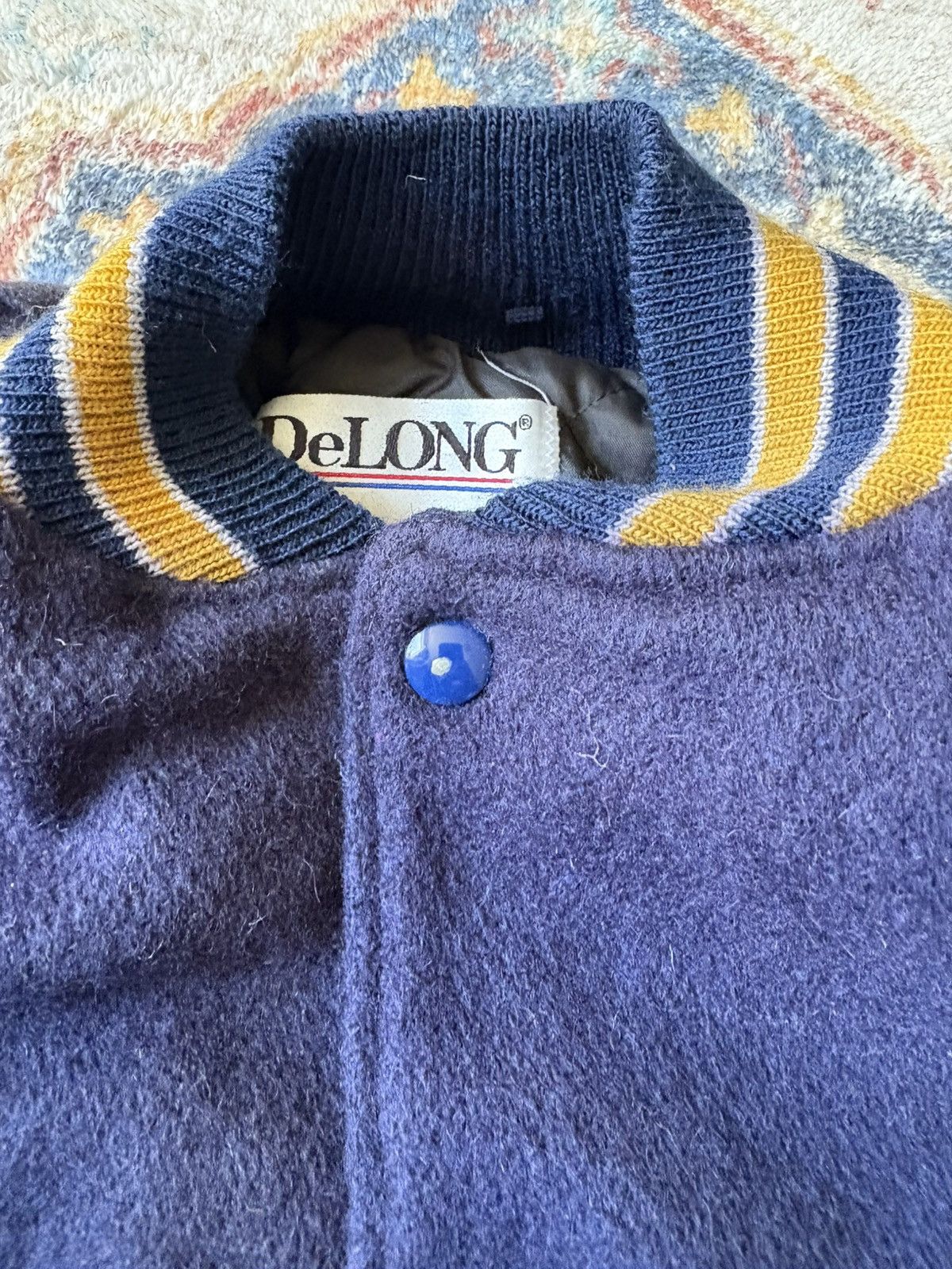 Delong Vintage 80s Delong Blue Blank Varsity Jacket Large Size US L / EU 52-54 / 3 - 5 Thumbnail
