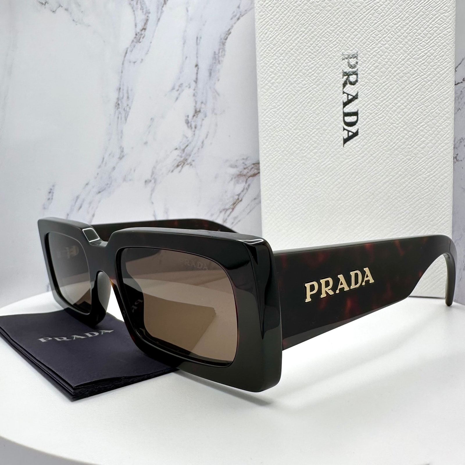 Prada Prada Sunglasses Brown Black Tortoise Gold Metal Logo Size ONE SIZE - 22 Thumbnail