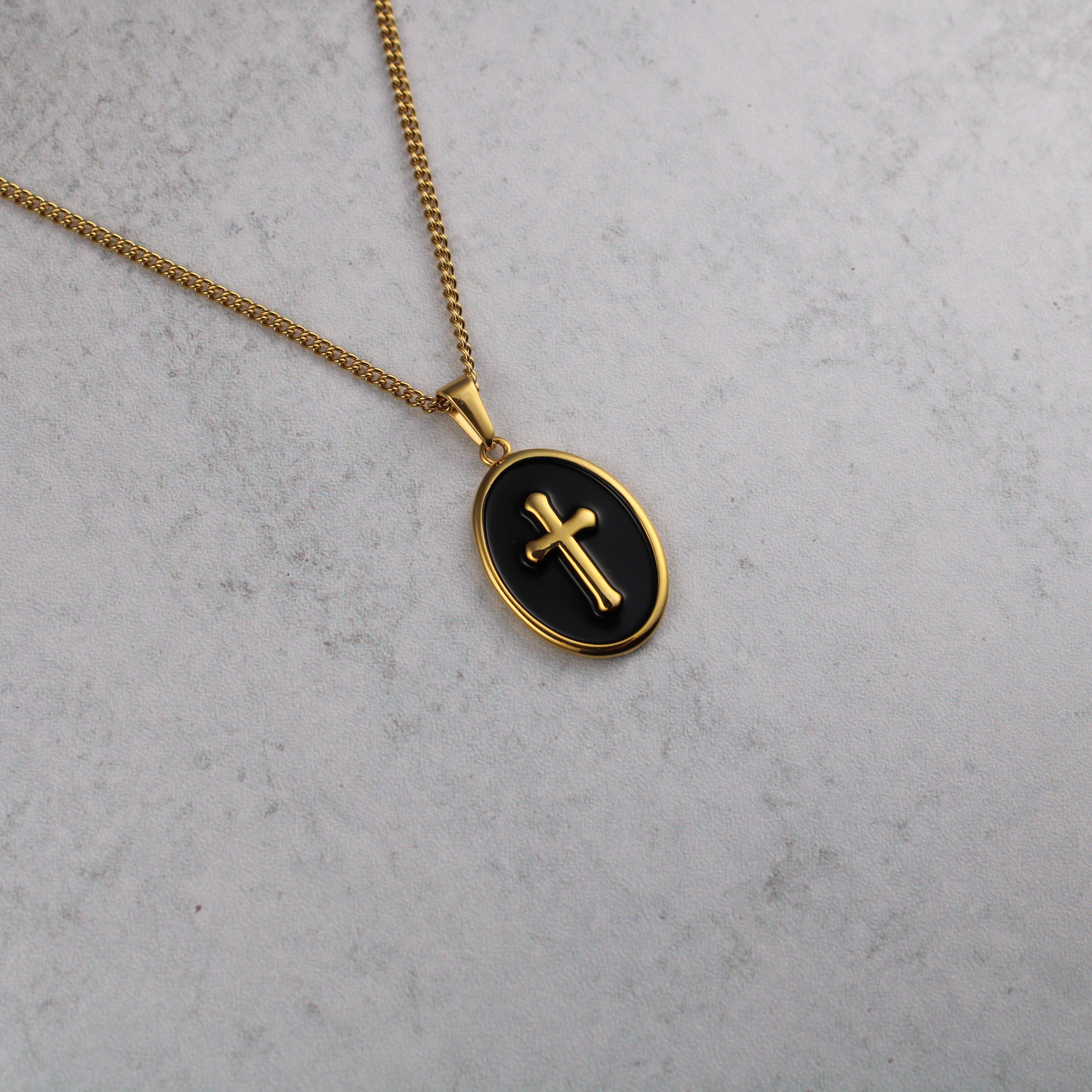 Jewelry Gold Enamel Cross Pendant Chain Necklace Size ONE SIZE - 5 Thumbnail