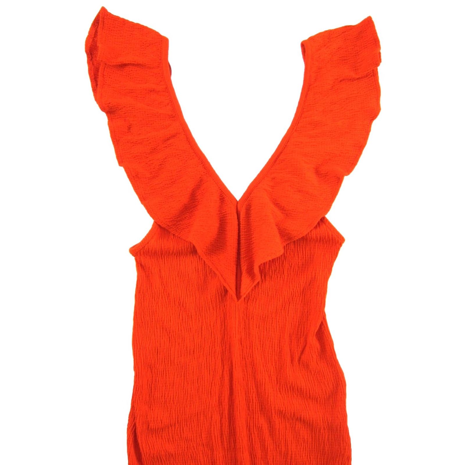Zara ZARA Bright Orange Ribbed Jersey Stretch Deep V-Neck Midi Tank Dress Small Womens Size S / US 4 / IT 40 - 4 Thumbnail