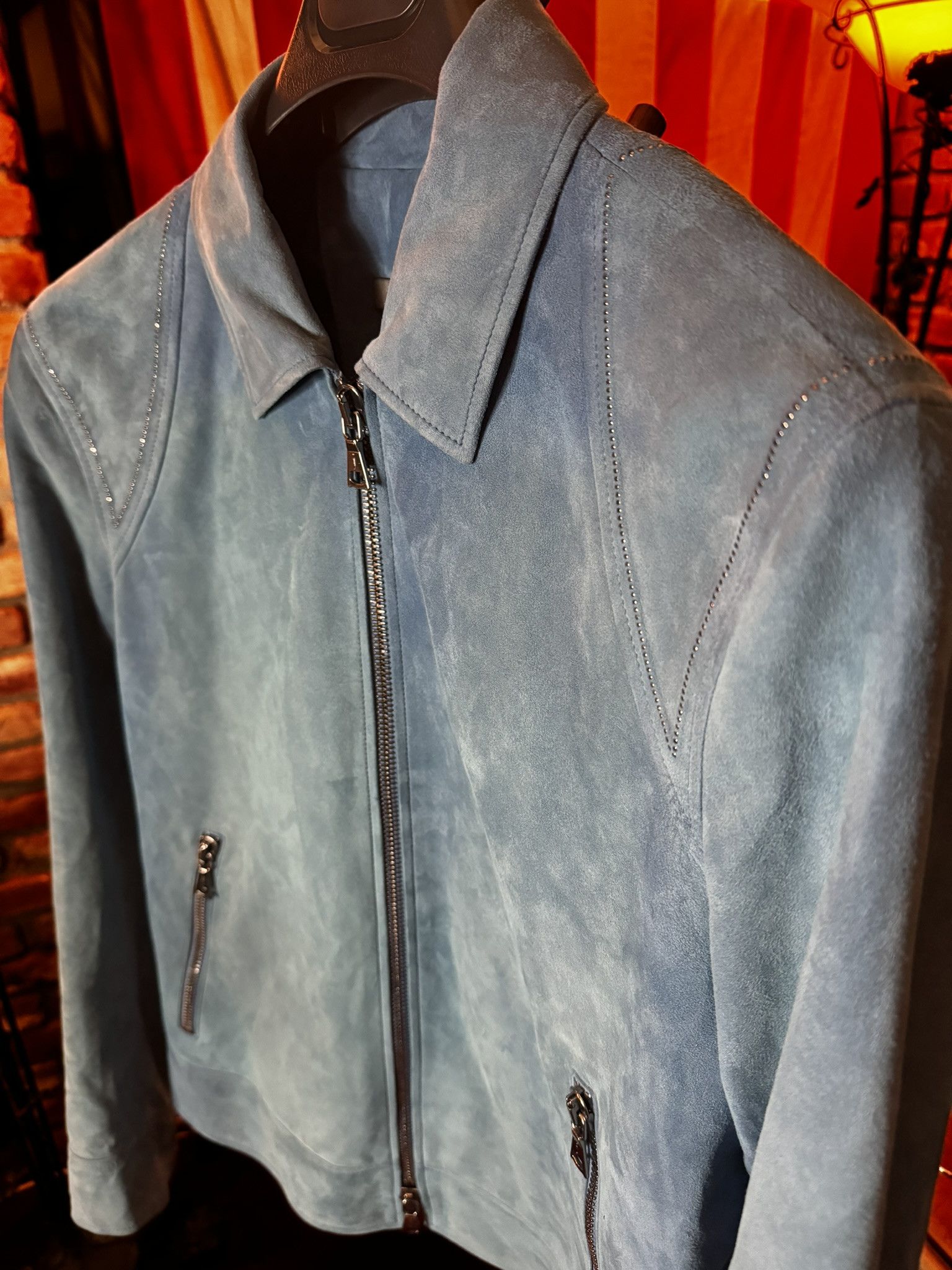 John Varvatos $2498 JOHN VARVATOS Blue Steel ROCKAWAY Suede Jacket sz 48 Size US M / EU 48-50 / 2 - 4 Thumbnail