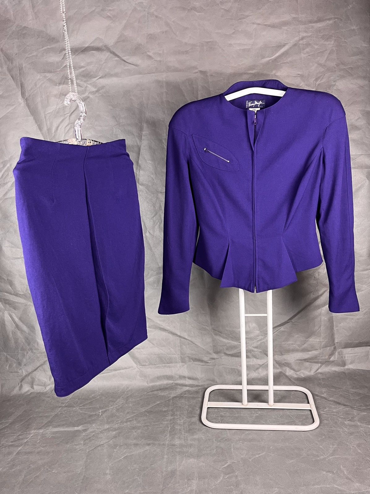 image of Thierry Mugler 80 S Vintage Suit Blazer + Skirt in Purple, Women's (Size Large)