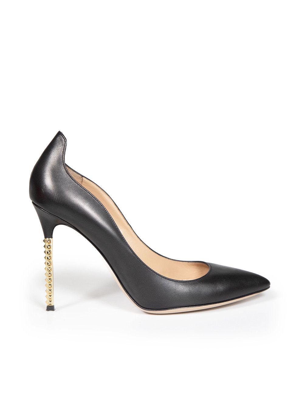 image of Valentino Garavani Black Leather Rockstud Accent Heel Shoes, Women's (Size 8)