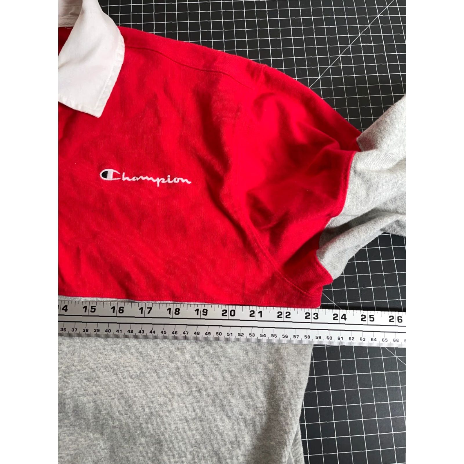 Champion Champion Reverse Weave Rugby Shirt Mens Large Red Blue Gray Stripe Preppy Shirt Polo Size US L / EU 52-54 / 3 - 6 Thumbnail