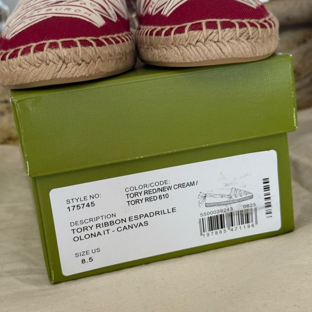 Tory Burch New TORY BURCH RIBBON ESPADRILLE OLONA IT - CANVAS TORY RED Size US 8.5 / IT 38.5 - 4 Thumbnail