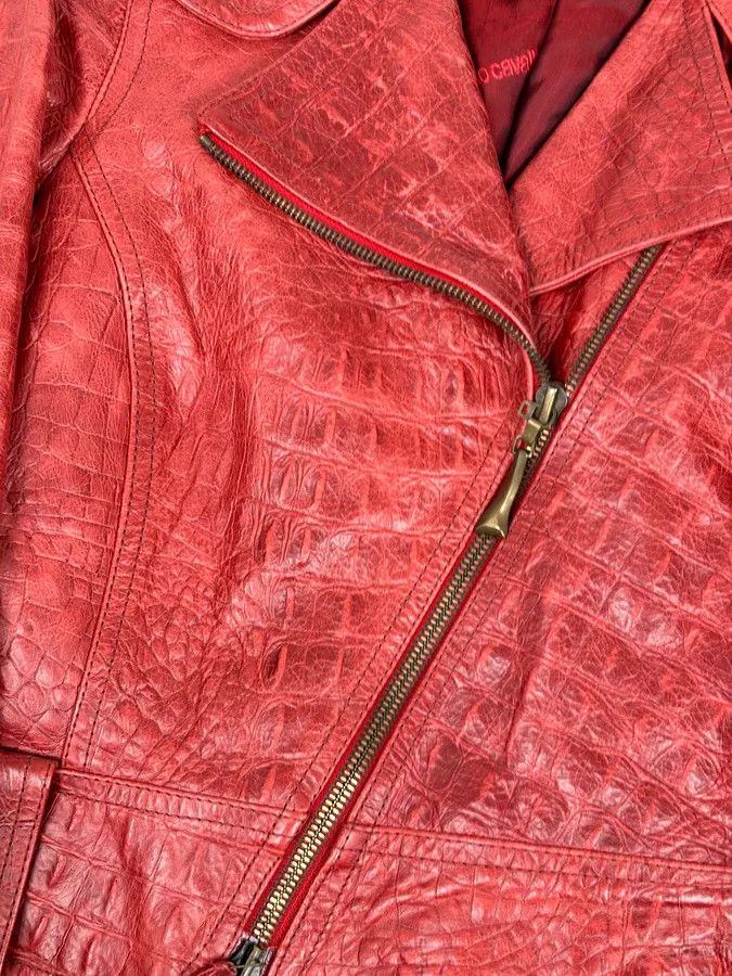 Roberto Cavalli AW2000 Roberto Cavalli Bordeaux Leather Crocodile Embossed Leather Jacket Size S / US 4 / IT 40 - 8 Thumbnail