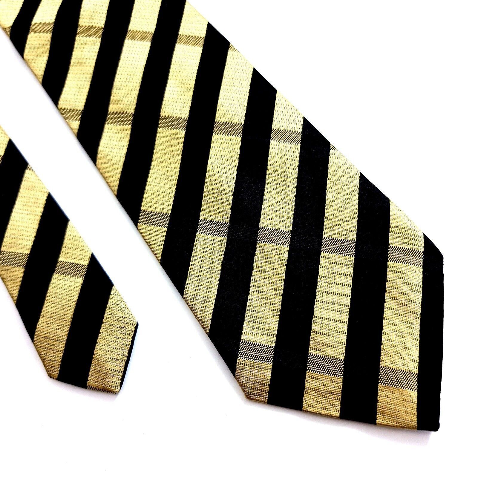 XMI Platinum XMI Atkinsons Black Yellow Striped Plaid Woven Wide Wool Sil Size ONE SIZE - 1 Thumbnail
