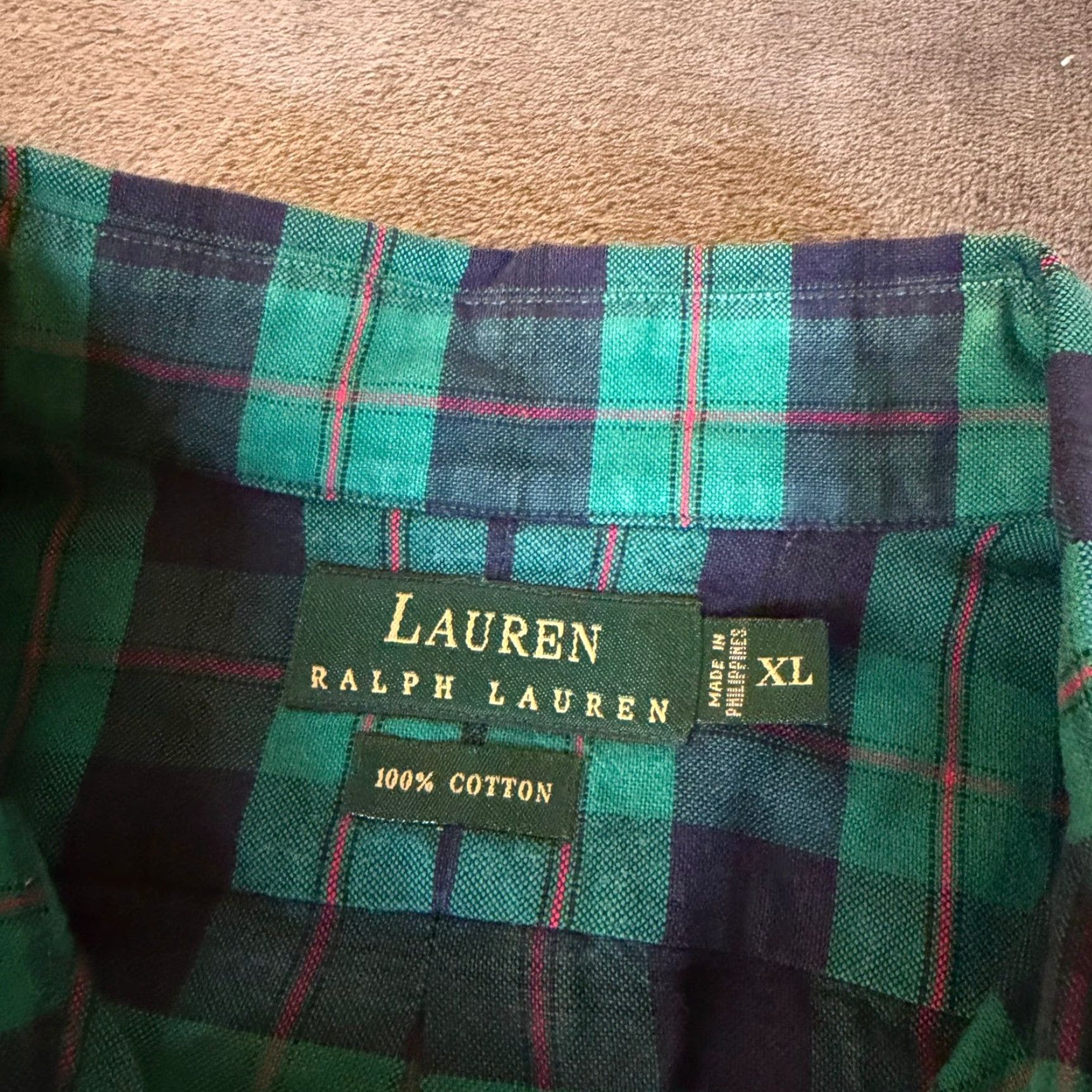 Ralph Lauren VINTAGE Lauren Ralph Lauren Plaid Shirt Men XL Long Sleeve Button-Up Green Navy Shirt Button-Down Col Size US XL / EU 56 / 4 - 3 Thumbnail