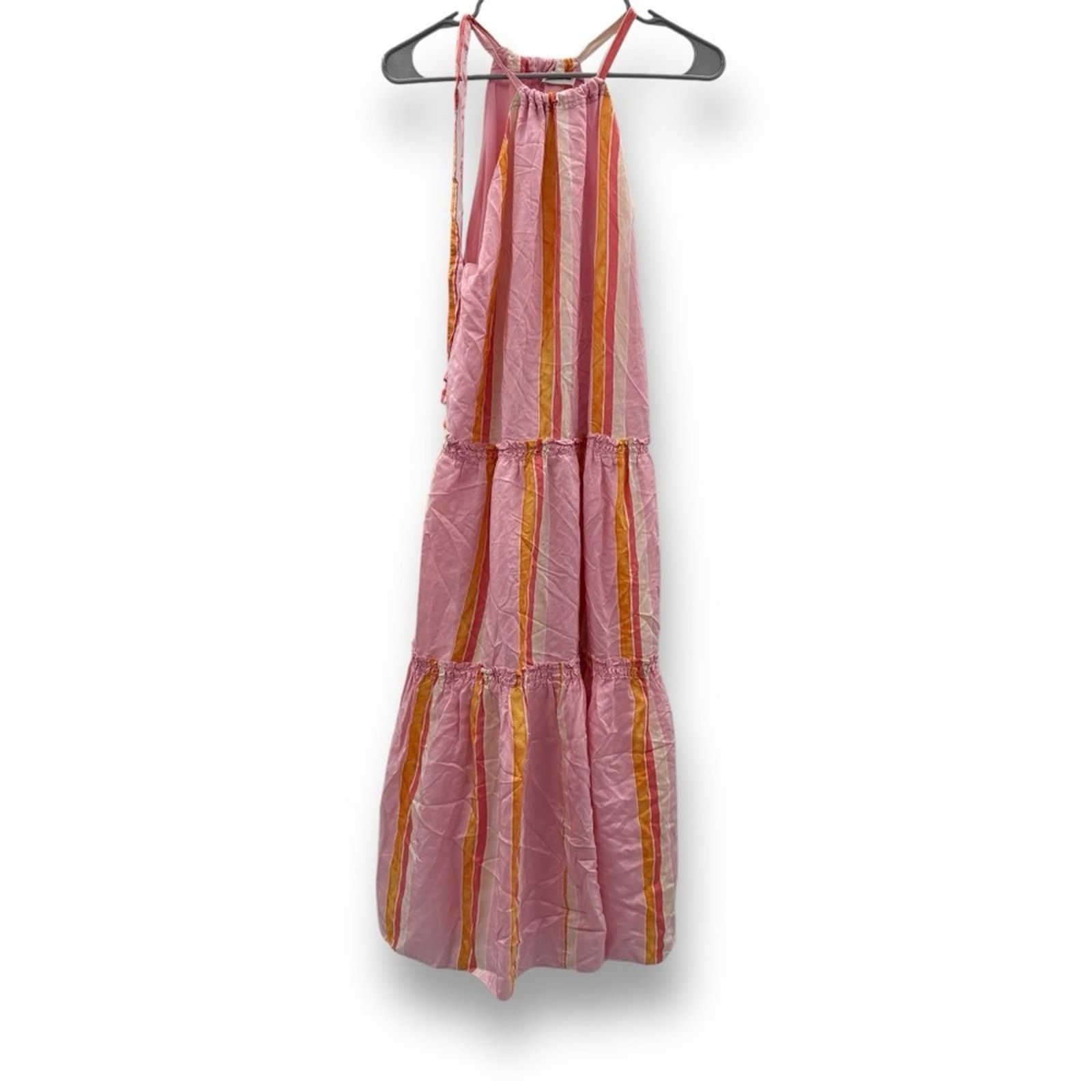 Club Monaco Club Monaco Amirra Silk Pink Multi Stripe Tiered Midi Dress Size XS / US 0-2 / IT 36-38 - 3 Thumbnail