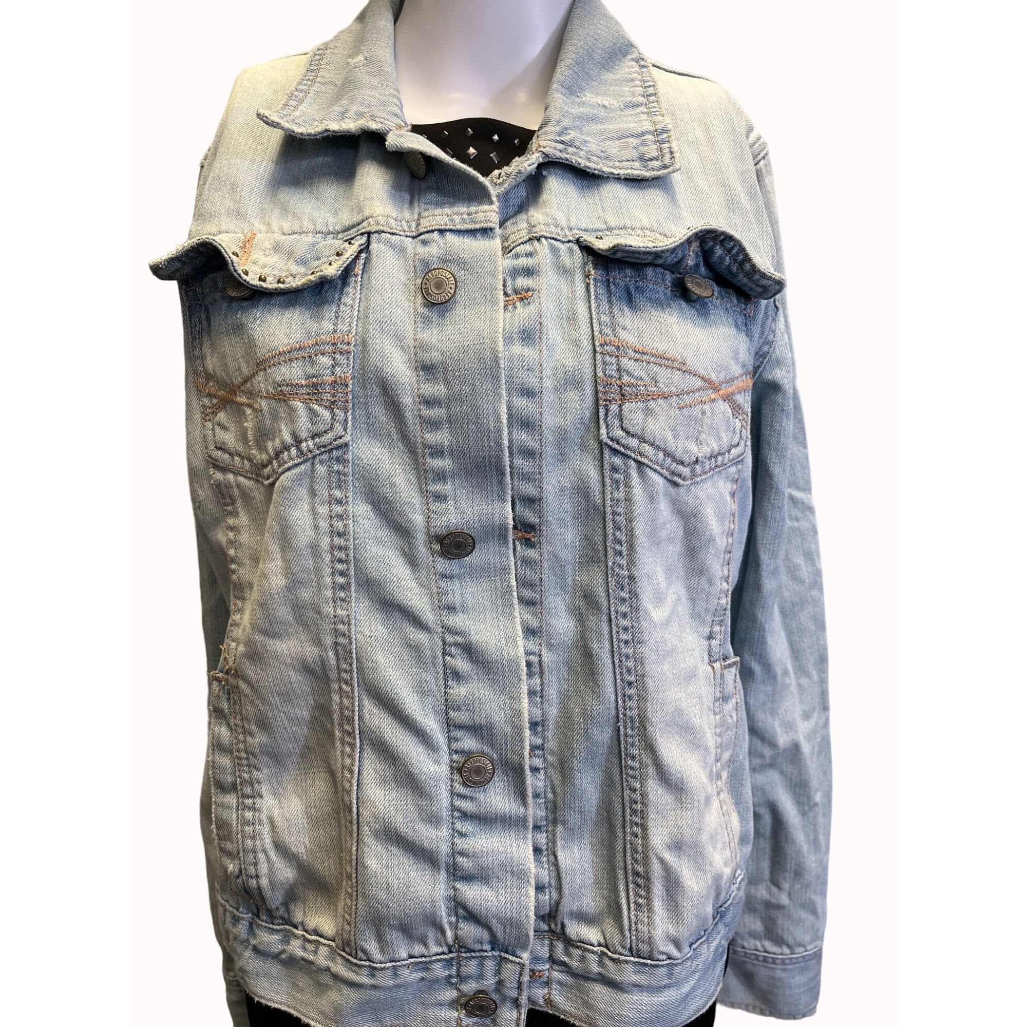 Aeropostale Aeropostale Women's Jean Denim Distressed Jacket Size XL SKU Size XL / US 12-14 / IT 48-50 - 1 Thumbnail