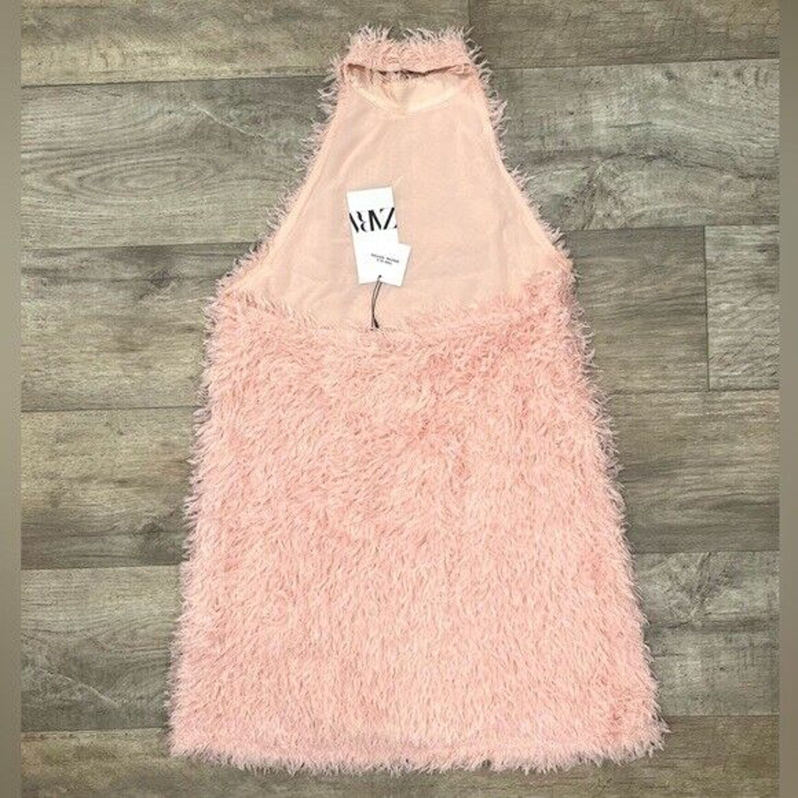 ZARA Pink Feather Halter Mini Dress NWT