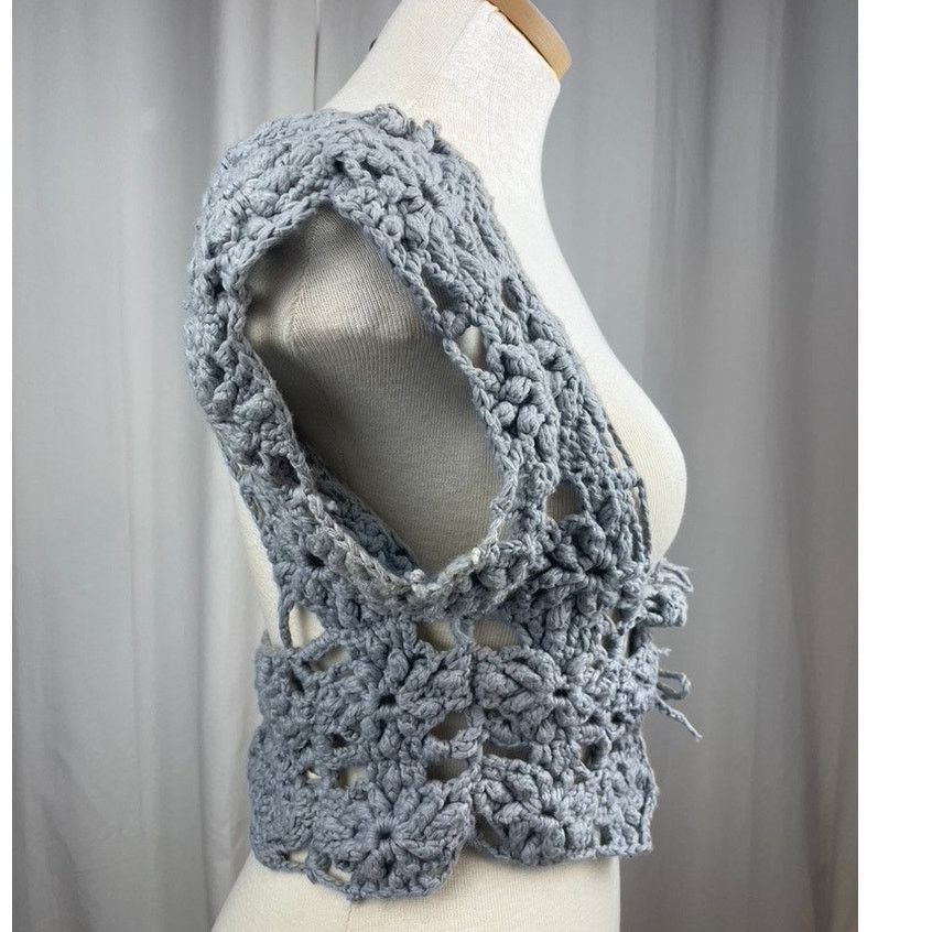 Other Gray Crochet Tie front Corset Shrug (S) Festival Y2K Style Size S / US 4 / IT 40 - 3 Thumbnail