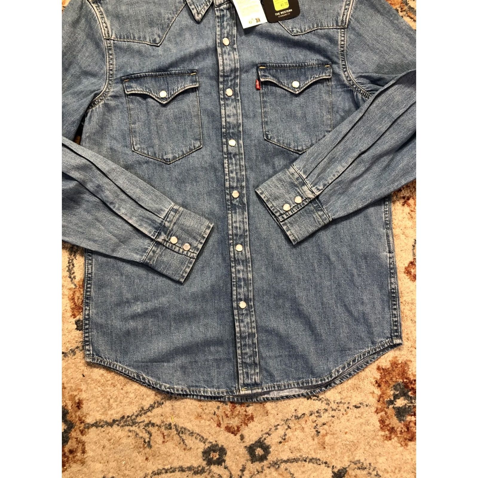 Levi's Levi's Shirt Mens S Blue Denim Western Snap Front Long Sleeve Standard Fit Size US S / EU 44-46 / 1 - 5 Thumbnail