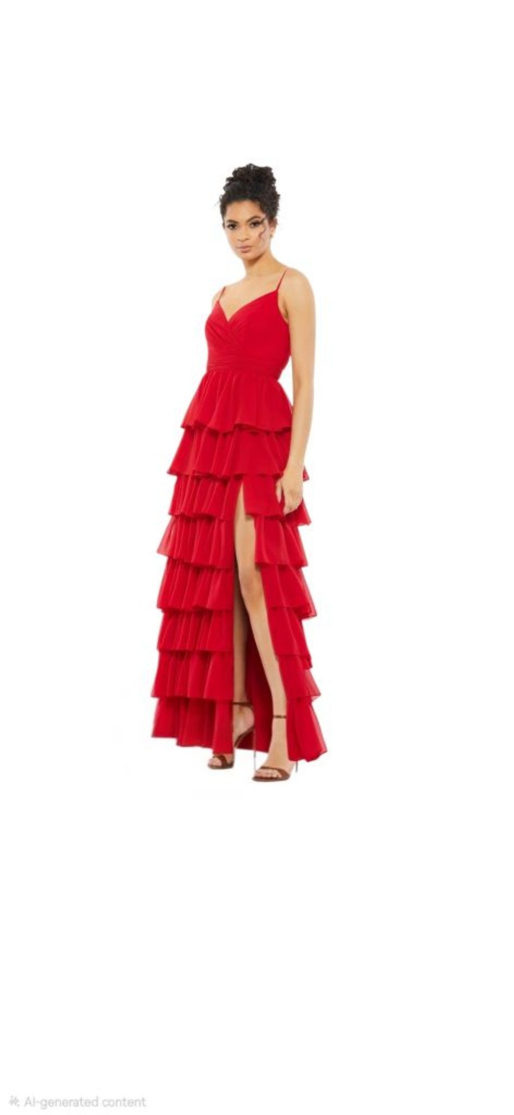 Mac Duggal IEENA for MAC DUGGAL Red Tiered Ruffle Maxi Dress Size 10 Size L / US 10 / IT 46 - 5 Thumbnail