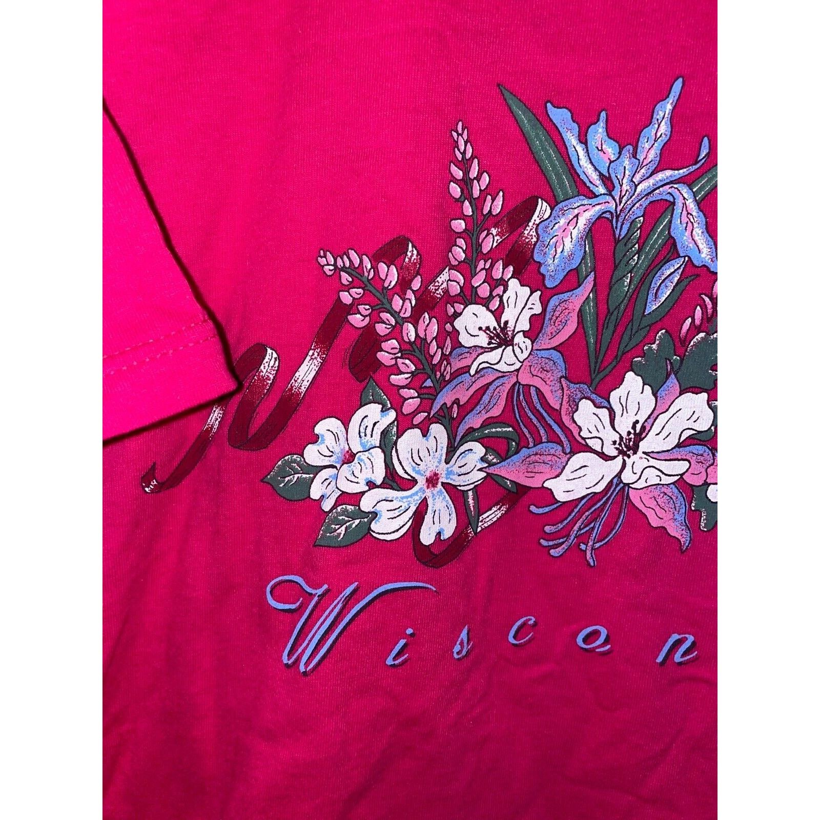 Jerzees Vintage Wisconsin Shirt Pink Flower Test Print Tee VTG 90s L Size US L / EU 52-54 / 3 - 3 Thumbnail
