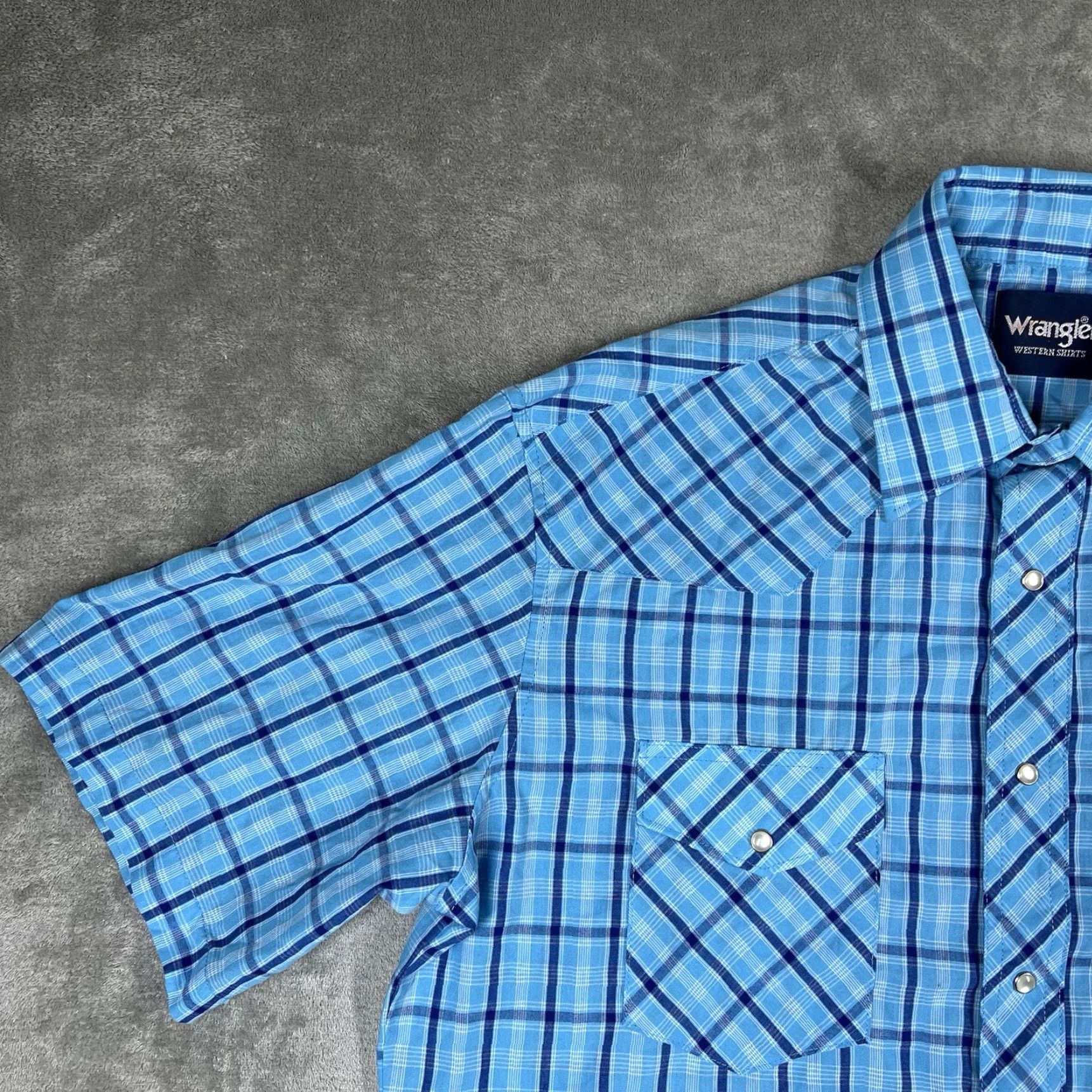Wrangler Wrangler Western Shirts Men's M Turquoise Blue Check Pearl Snap Cowboy Shirt Short Sleeve Button-Up Regular Fit Casual Workwear Mens Size US M / EU 48-50 / 2 - 2 Thumbnail
